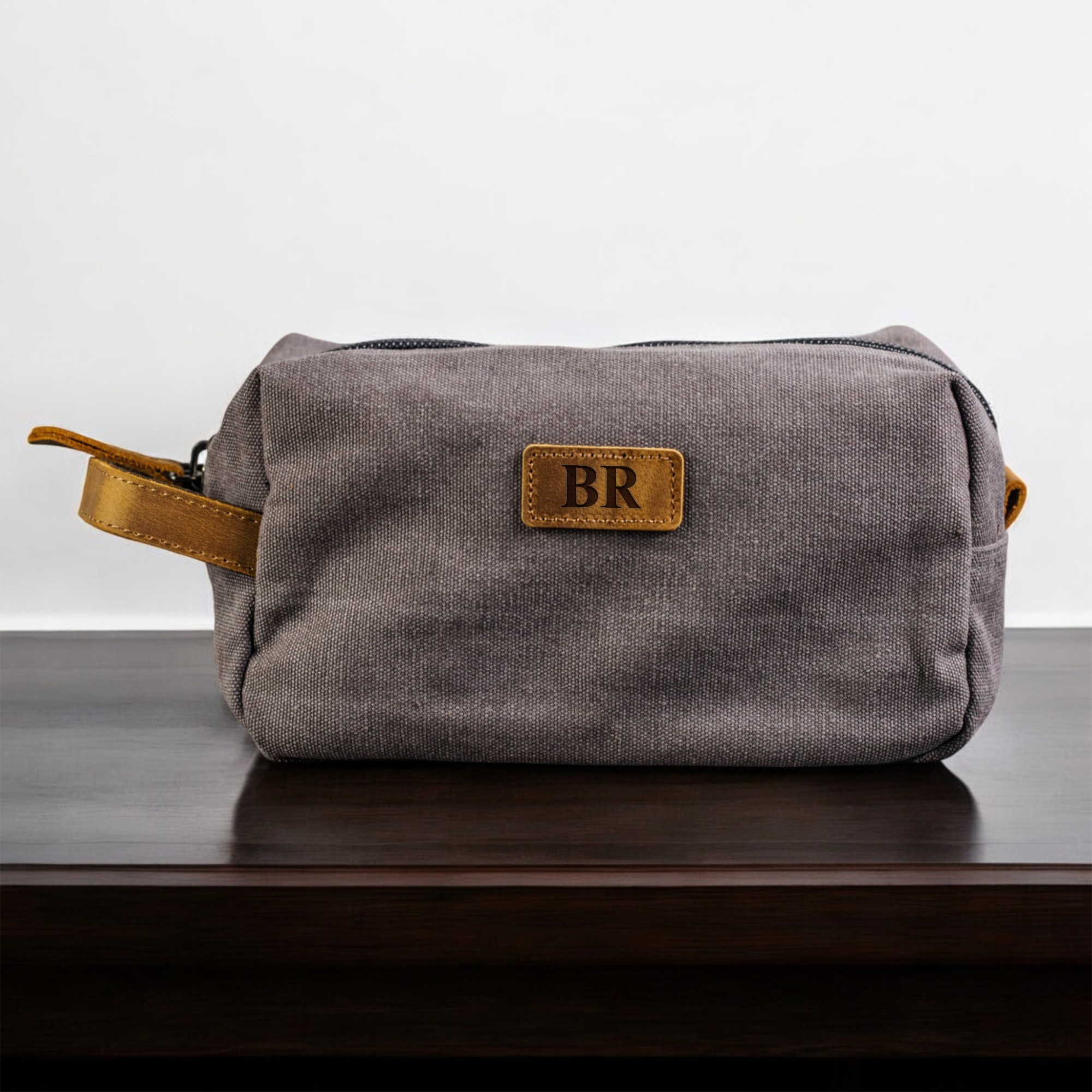 Custom Toiletry Bag Dopp Kit with Leather Patch