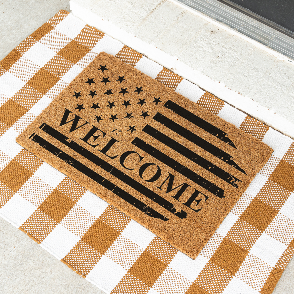 American Flag Welcome Doormat, Patriotic American Flag Decor Welcome Mat, Durable Coir Door Mat for Entryway, Welcome Doormat