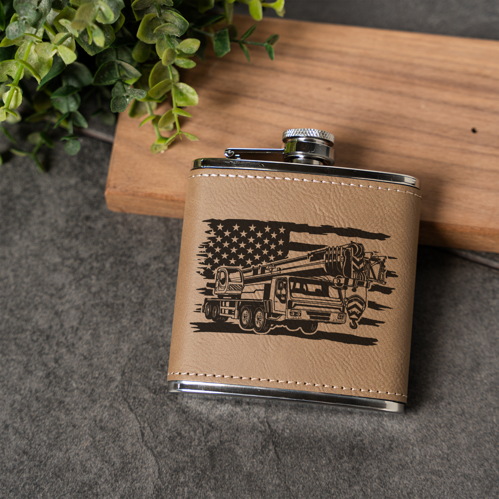 Leather Wrapped Flask with American Flag Design, 6oz, Perfect for Construction Workers Gifts and Outdoor Adventures