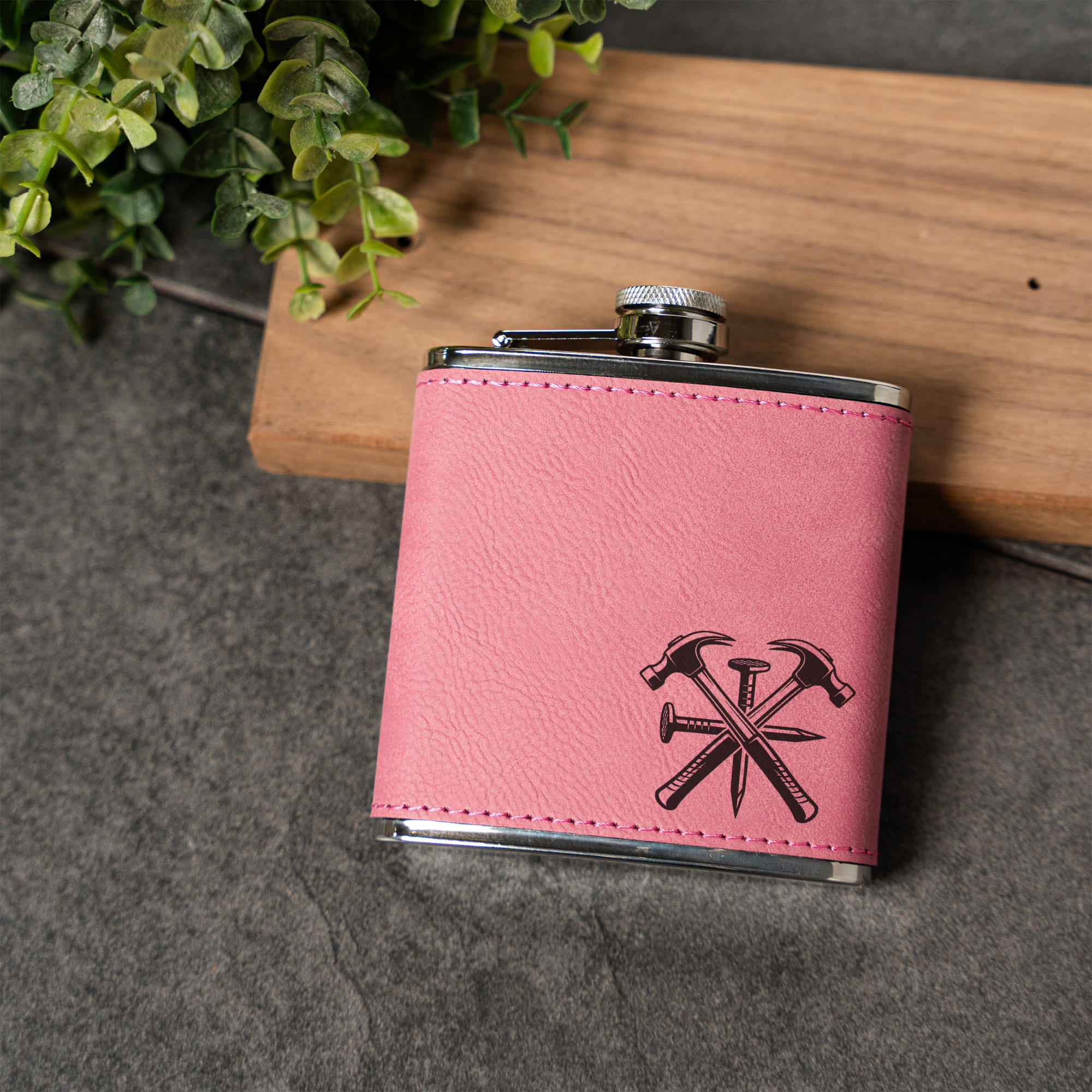 Engraved Carpenter Flask | Hammer & Nail Flask | Construction Gift for Men | Woodworker Gift | Contractor Flask | Father's Day Gift