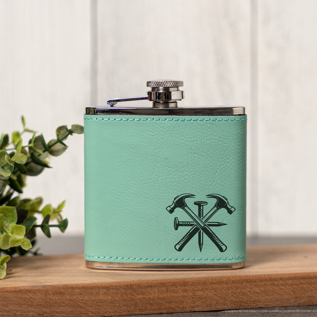Engraved Carpenter Flask | Hammer & Nail Flask | Construction Gift for Men | Woodworker Gift | Contractor Flask | Father's Day Gift