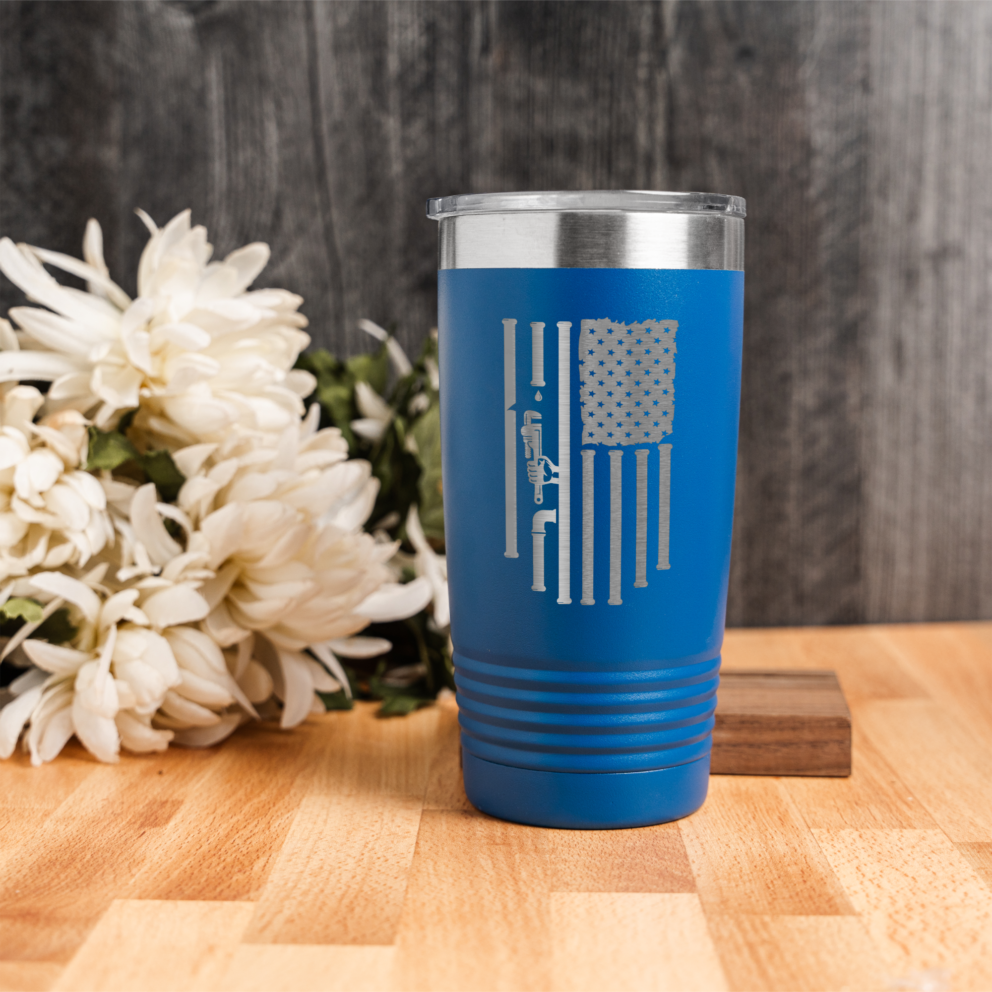 20oz Stainless Steel Tumbler - Patriotic Plumbing Design
