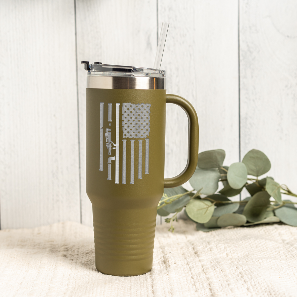 40oz Tumbler with Patriotic Plumbing Design
