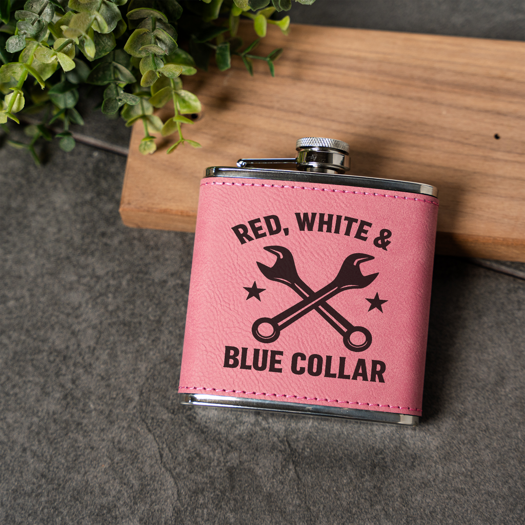 Red, White & Blue Collar - 6oz Vegan Leather Wrapped Flask