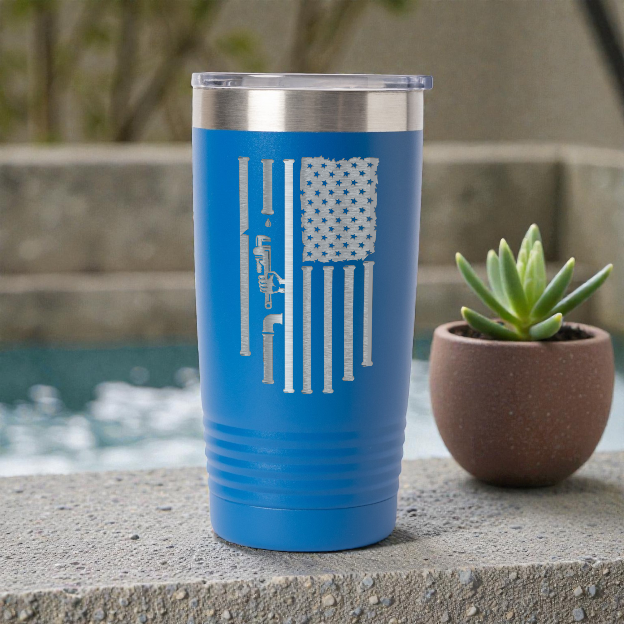 20oz Stainless Steel Tumbler - Patriotic Plumbing Design