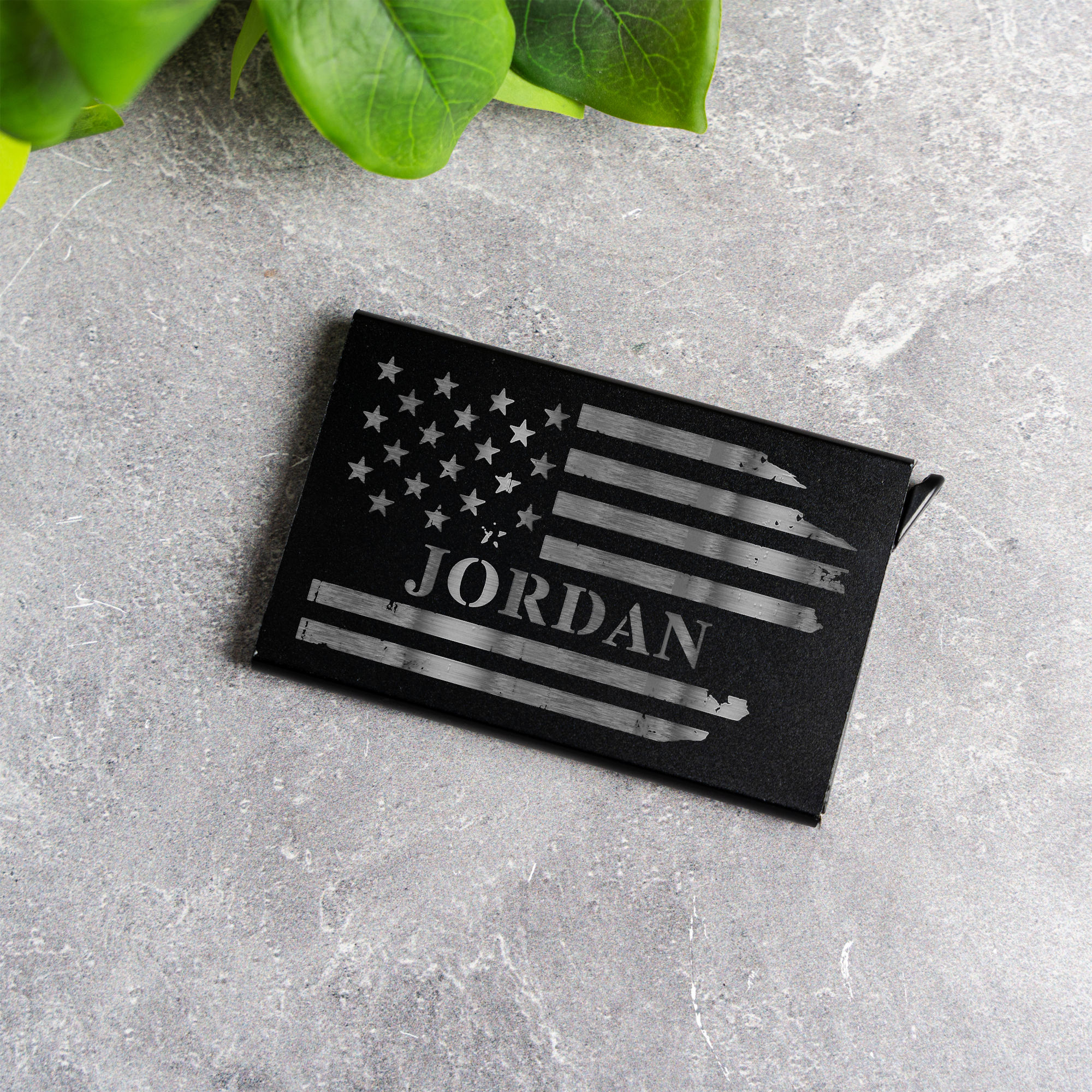 Personalized Aluminum Credit Card Holder with American Flag Design, Personalized Engraved Name Wallet with American Flag Design
