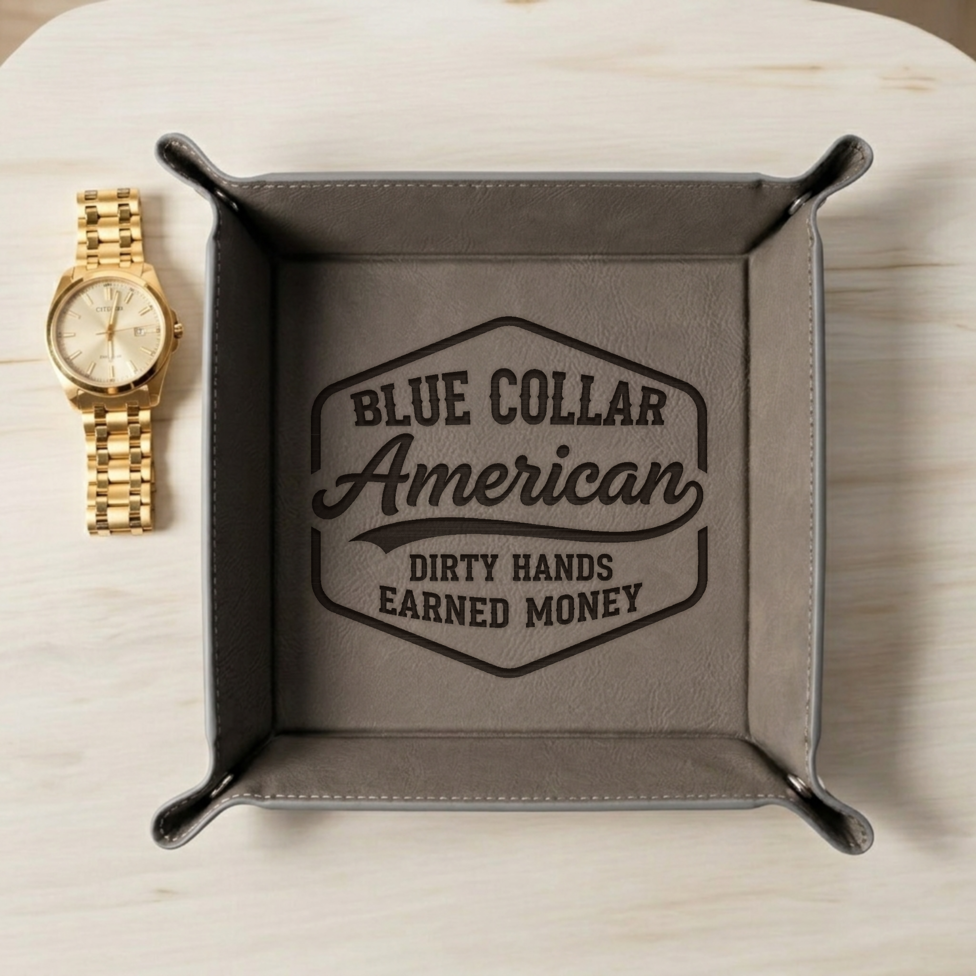 Vegan Leather Snap Up Tray - Blue Collar American