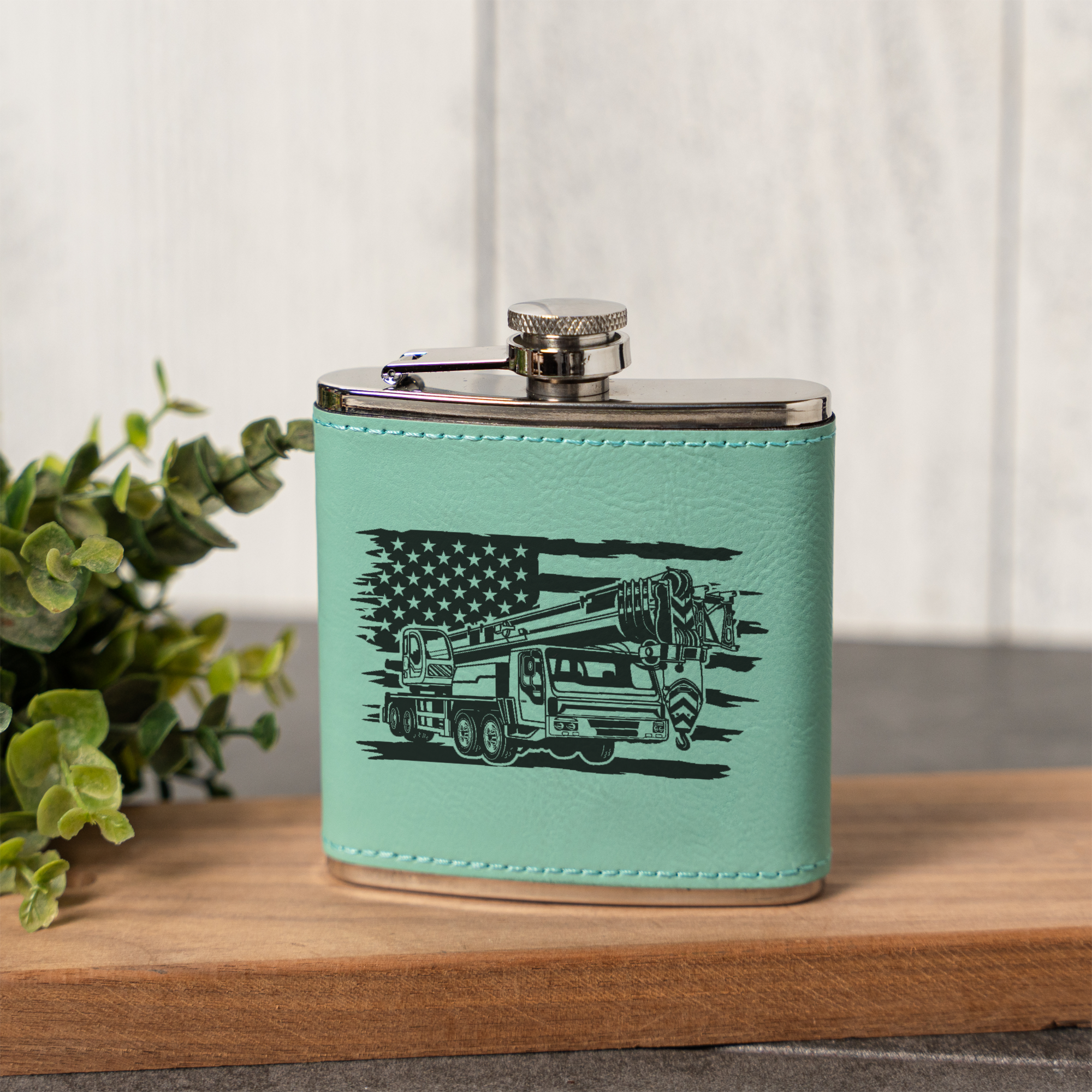 Leather Wrapped Flask with American Flag Design, 6oz, Perfect for Construction Workers Gifts and Outdoor Adventures