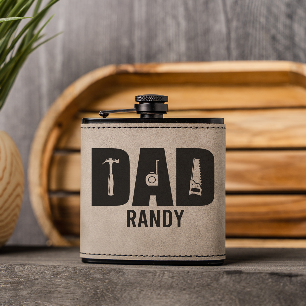 Personalized Dad Flask | Custom Father's Day Gift | Engraved Leather Flask | Dad Gift | Handyman Gift | Gift for Dad | Custom Name Flask