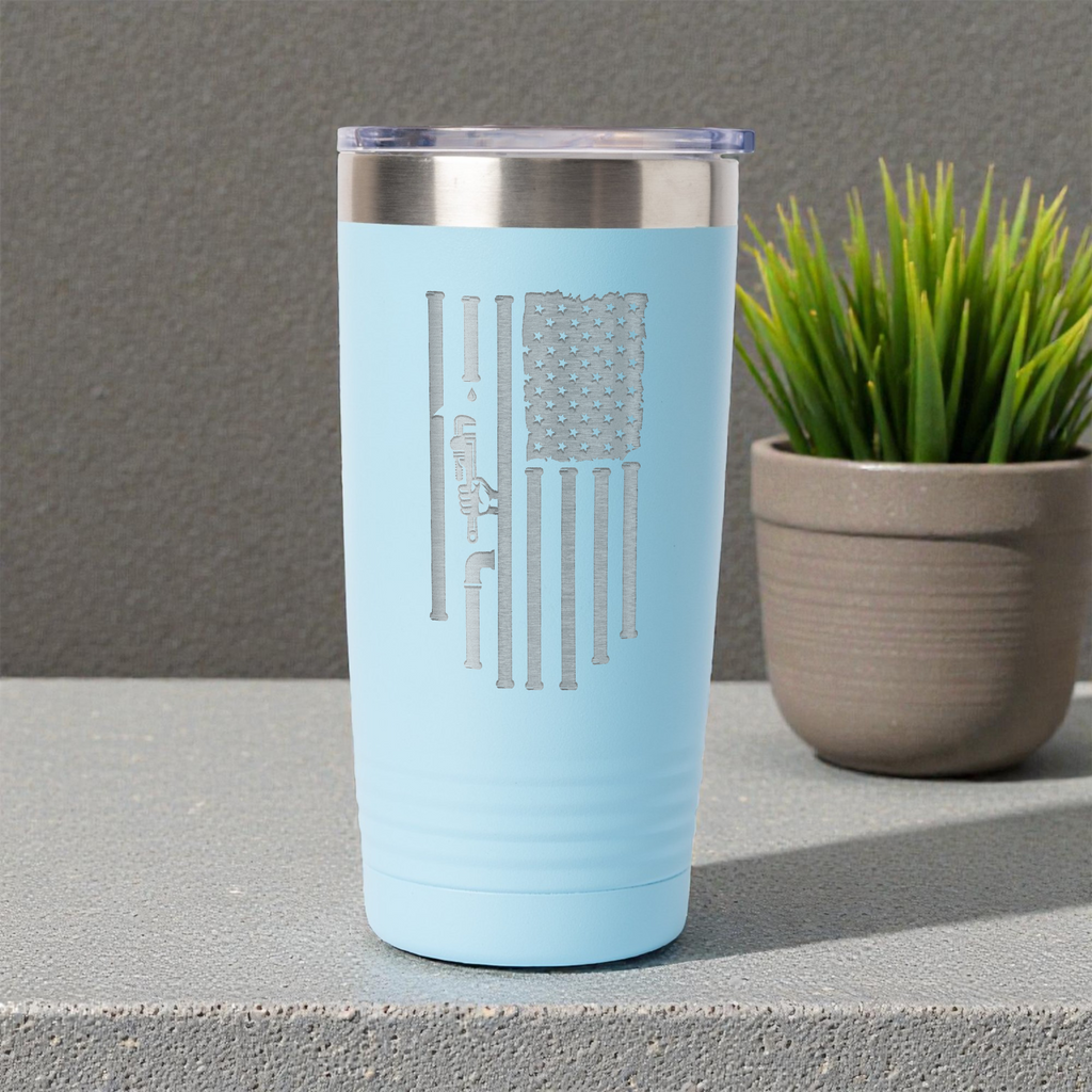 20oz Stainless Steel Tumbler - Patriotic Plumbing Design