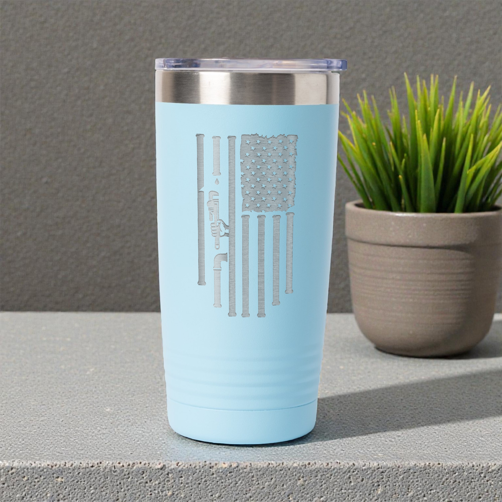 20oz Stainless Steel Tumbler - Patriotic Plumbing Design