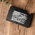 Construction Metal Wallet with American Flag and Crane Design, Durable and Stylish Card Holder, Construction Gifts, Engraved Metal Wallet