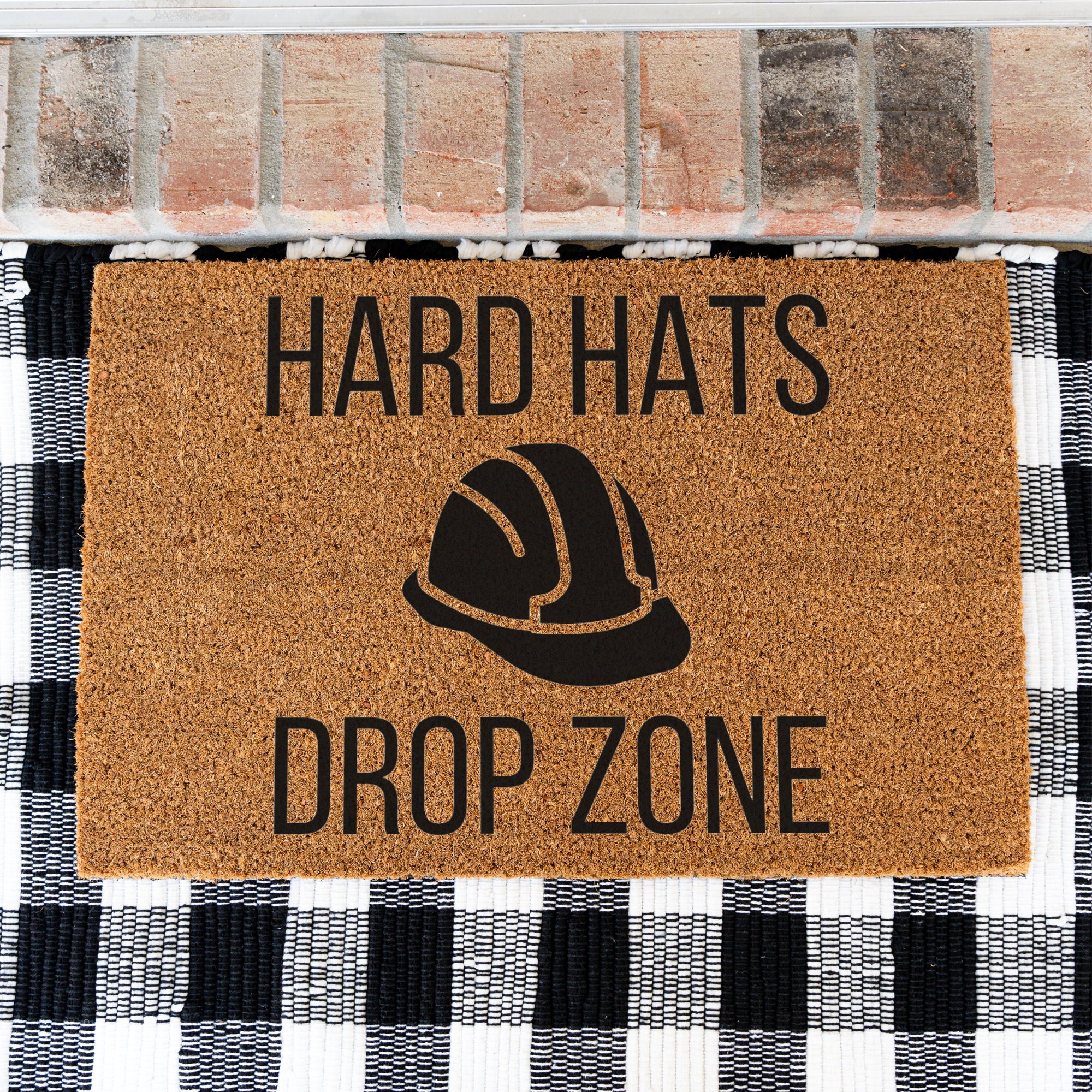 Hard Hats Drop Zone Doormat | Construction Worker Welcome Mat | Builder Front Door Mat | Contractor Housewarming Gift | Hard Hat Decor