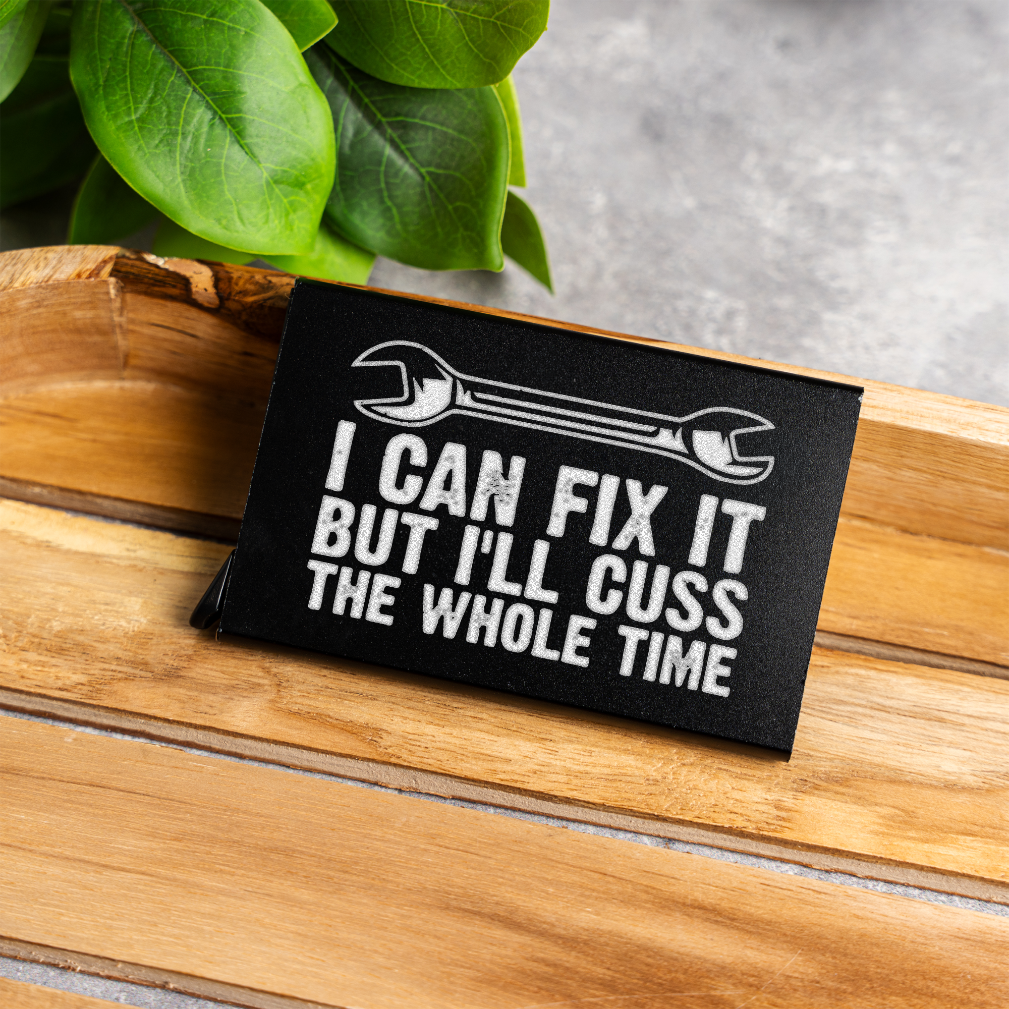 Aluminum Credit Card Holder - 'I Can Fix It' Design