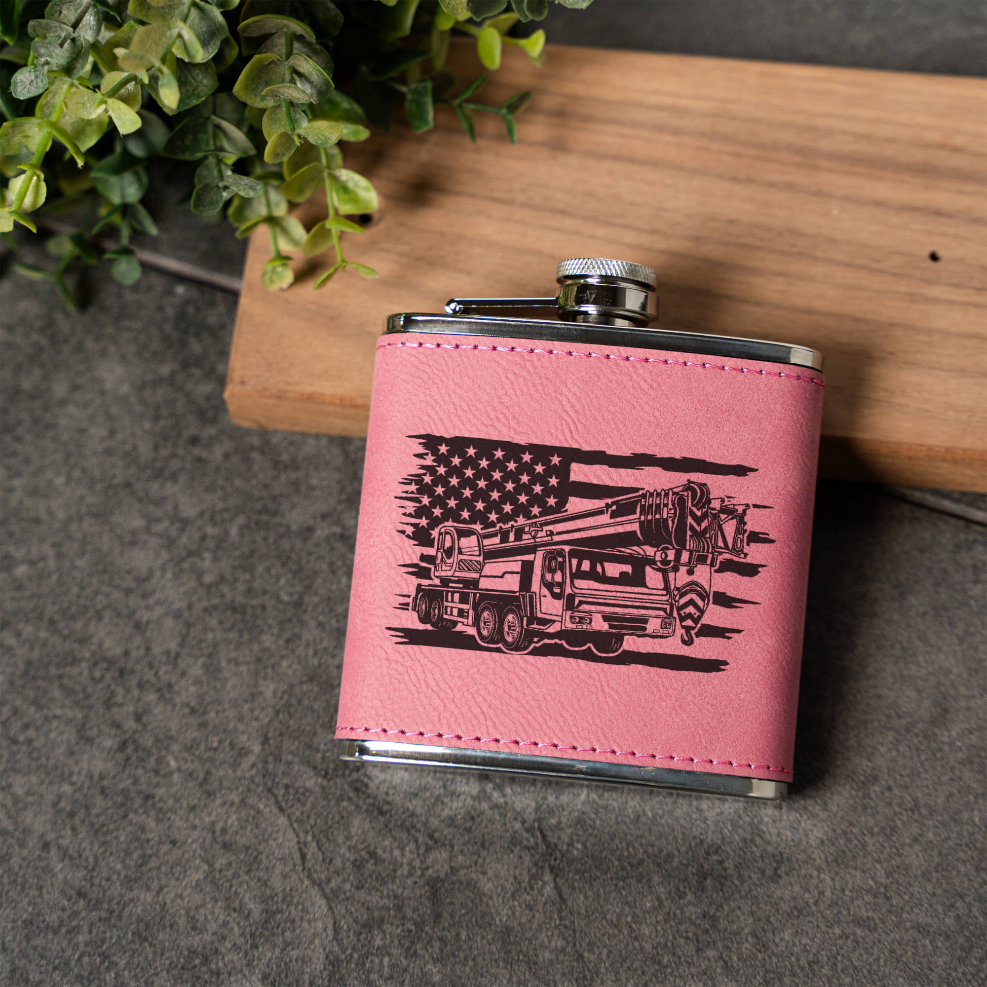 Leather Wrapped Flask with American Flag Design, 6oz, Perfect for Construction Workers Gifts and Outdoor Adventures
