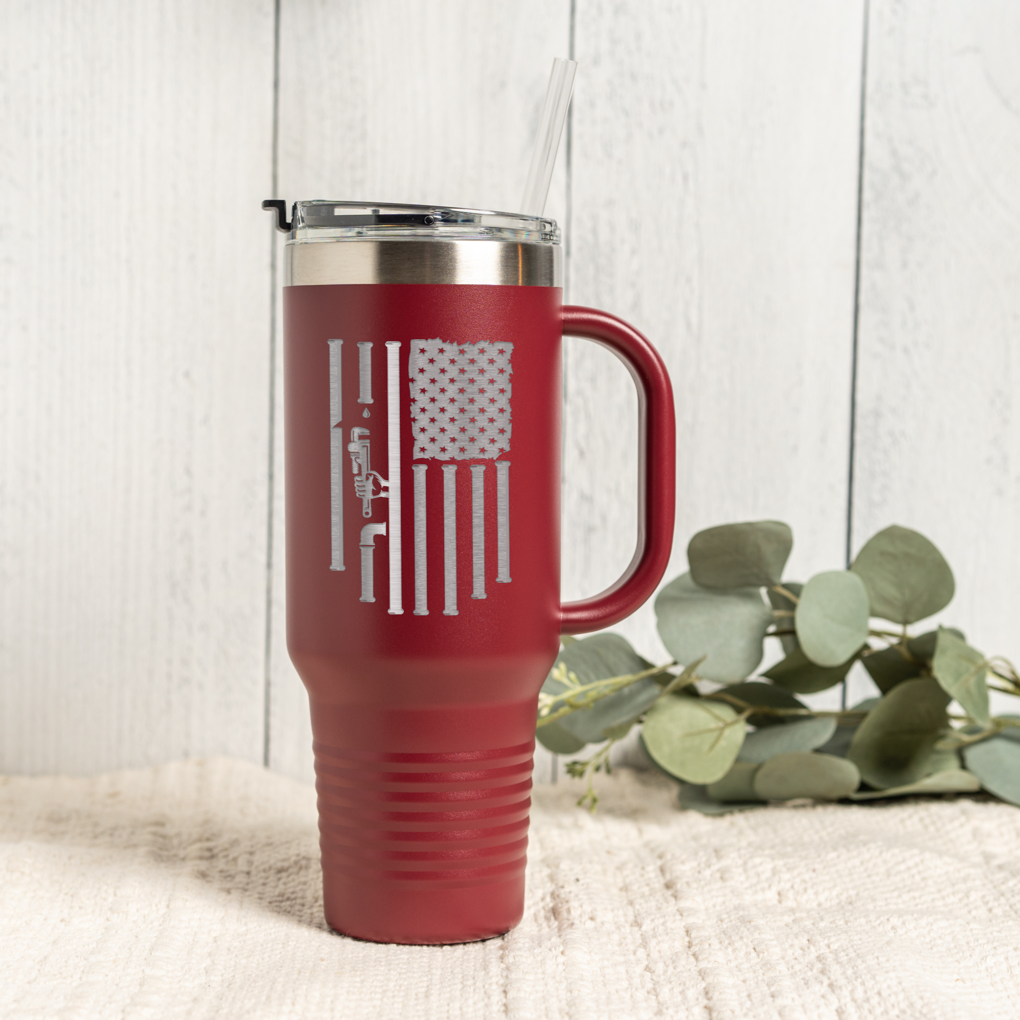 40oz Tumbler with Patriotic Plumbing Design