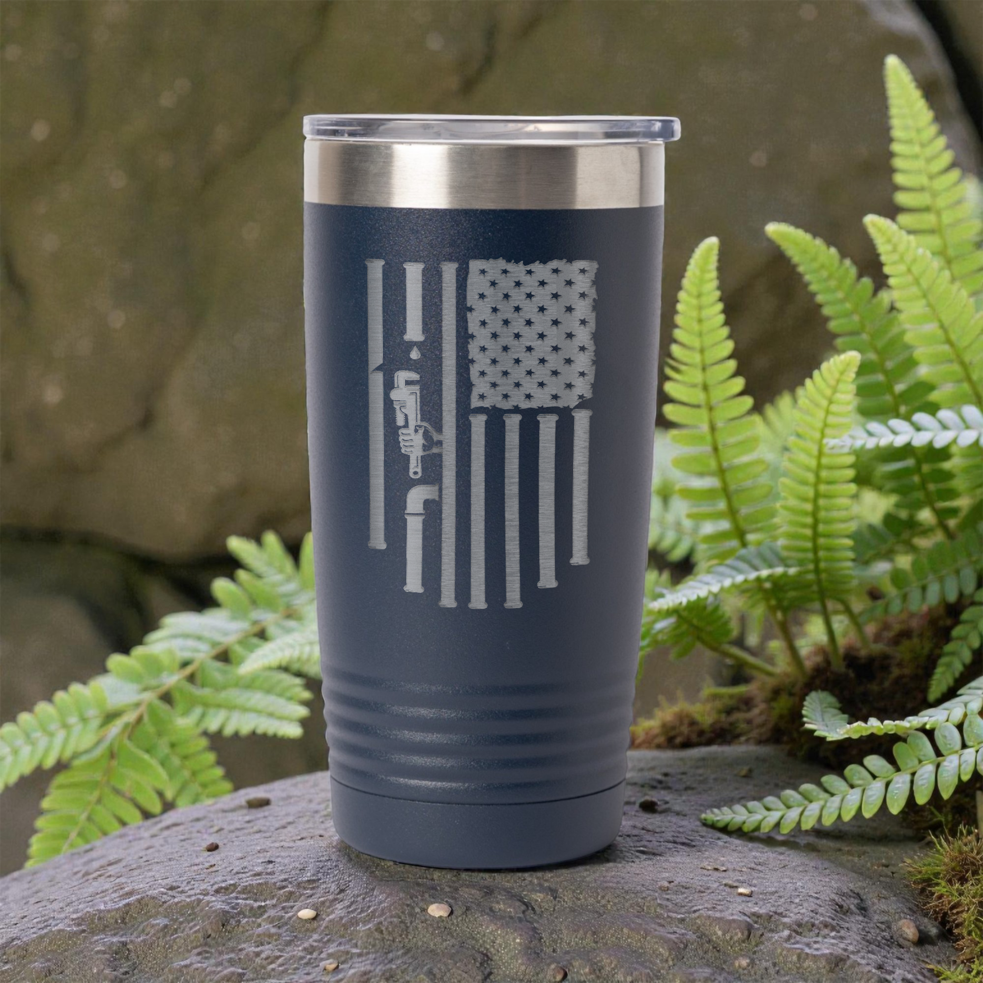 20oz Stainless Steel Tumbler - Patriotic Plumbing Design