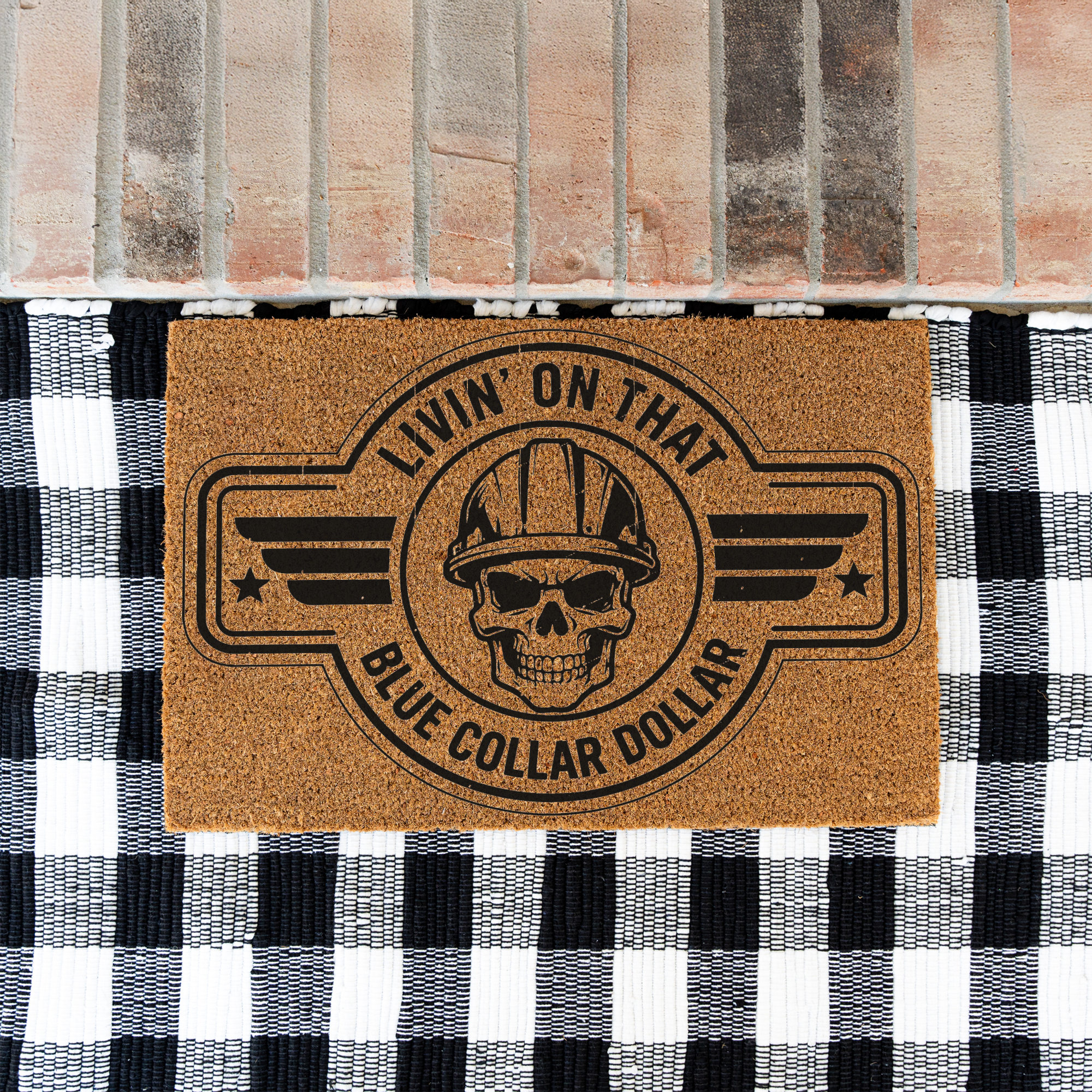Livin' on That Blue Collar Dollar Coir Doormat