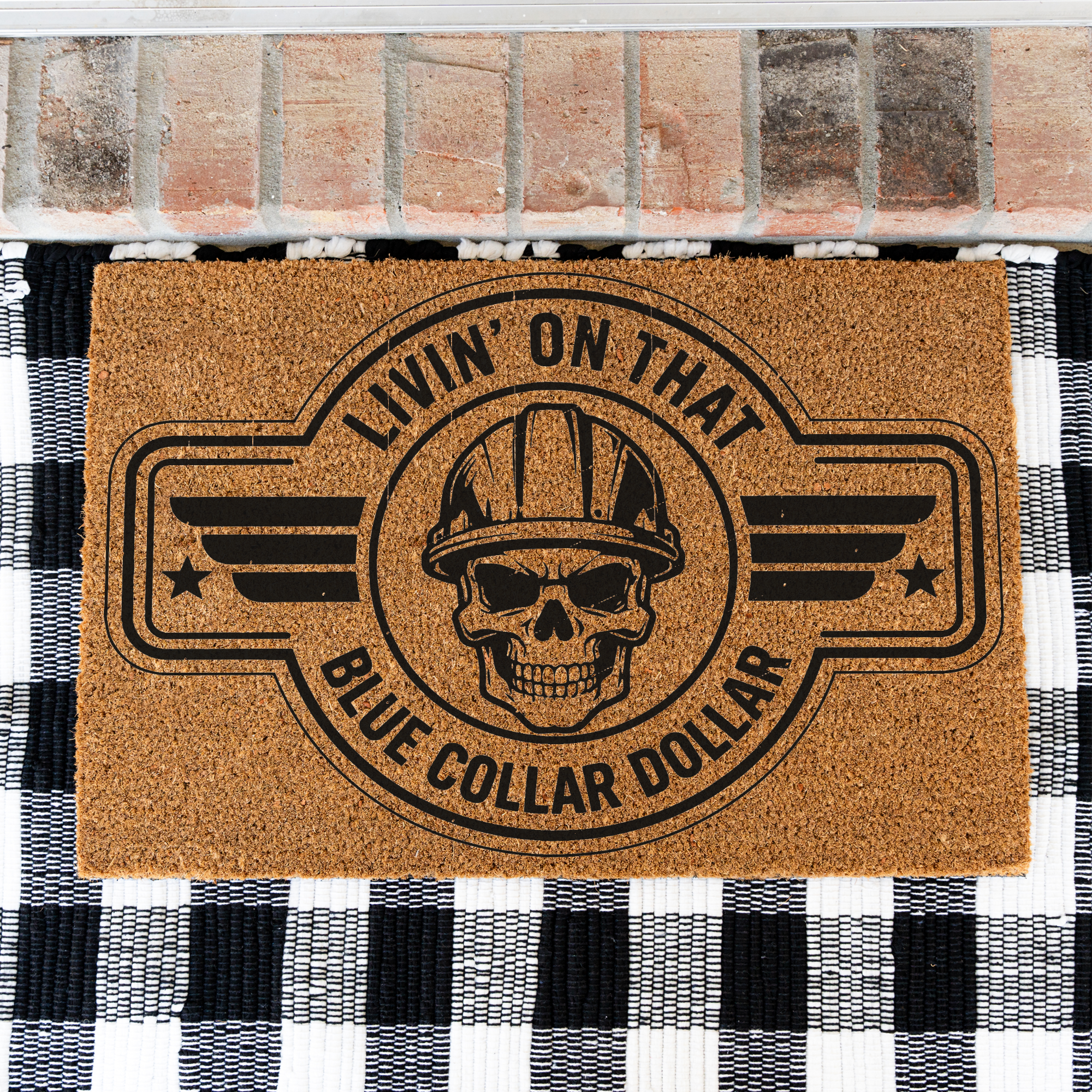 Livin' on That Blue Collar Dollar Coir Doormat