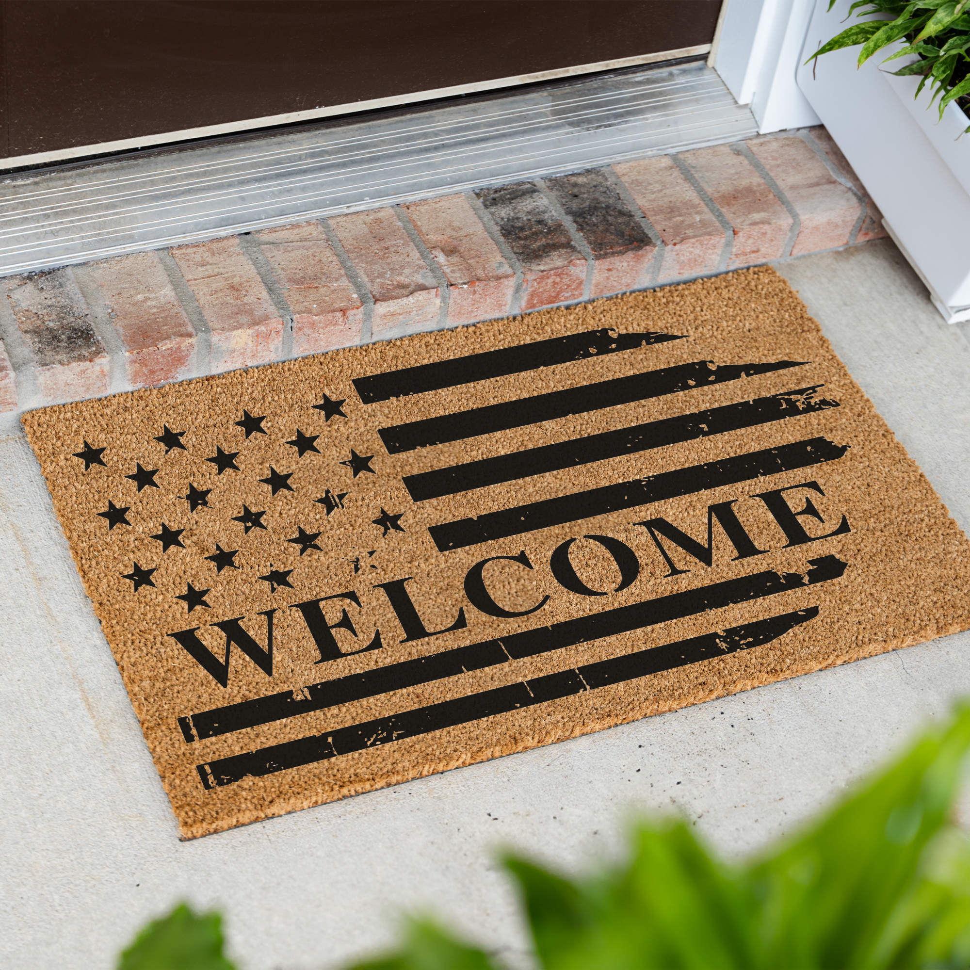 American Flag Welcome Doormat, Patriotic American Flag Decor Welcome Mat, Durable Coir Door Mat for Entryway, Welcome Doormat