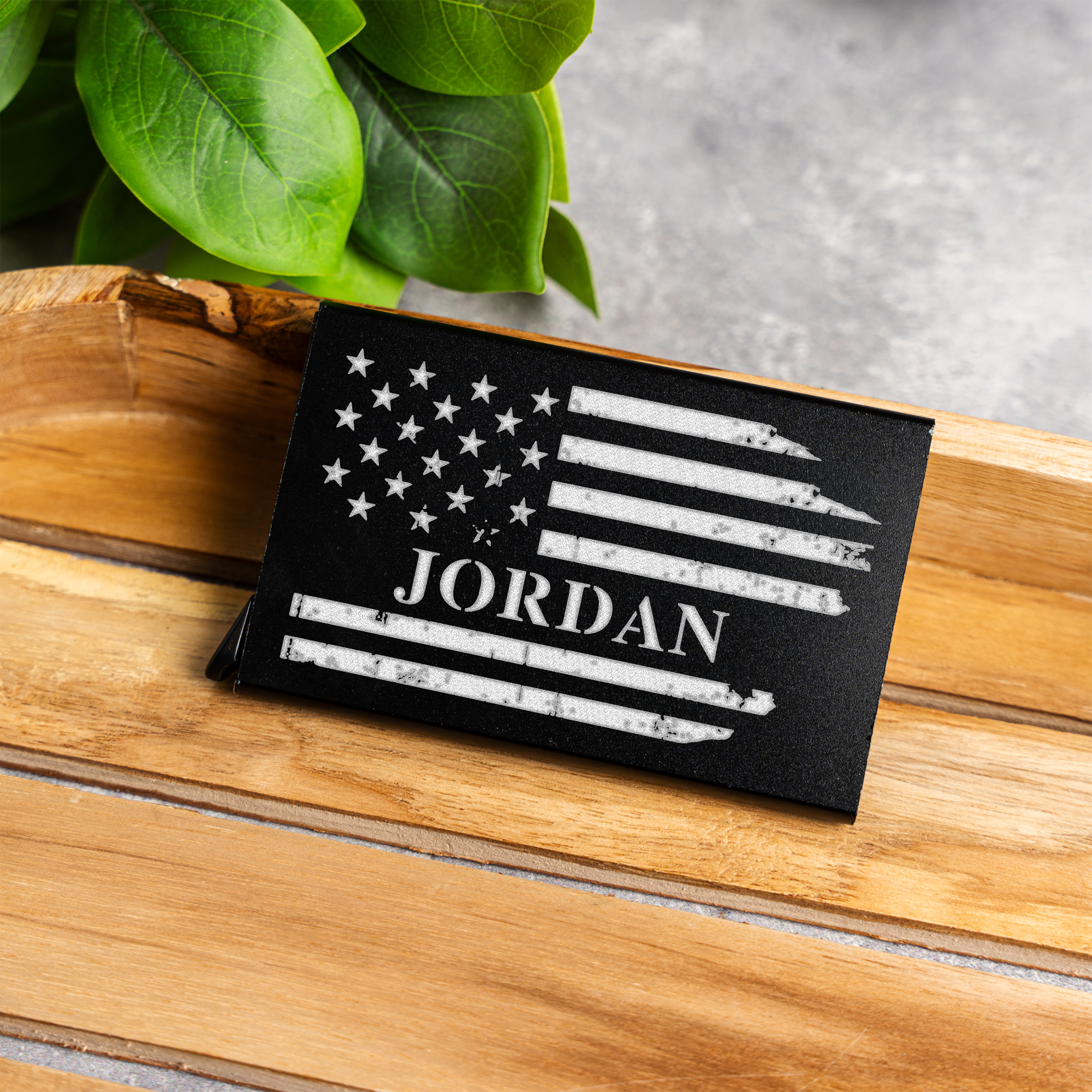 Personalized Aluminum Credit Card Holder with American Flag Design, Personalized Engraved Name Wallet with American Flag Design