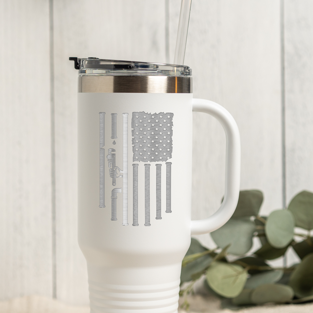 40oz Tumbler with Patriotic Plumbing Design