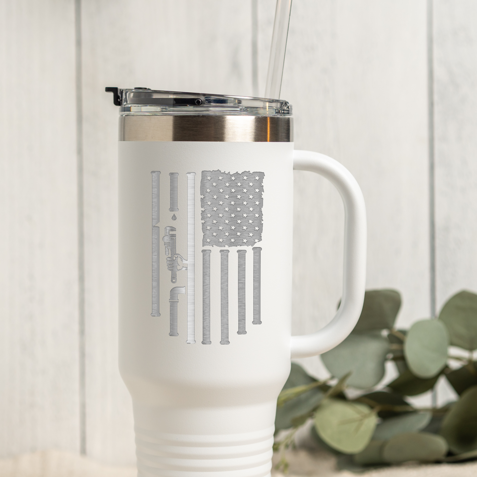 40oz Tumbler with Patriotic Plumbing Design