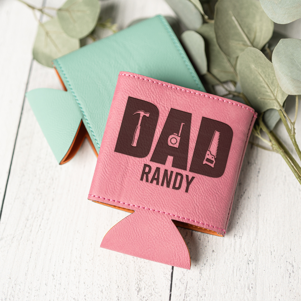 Personalized Leather Beverage Holder - Dad Handyman Design