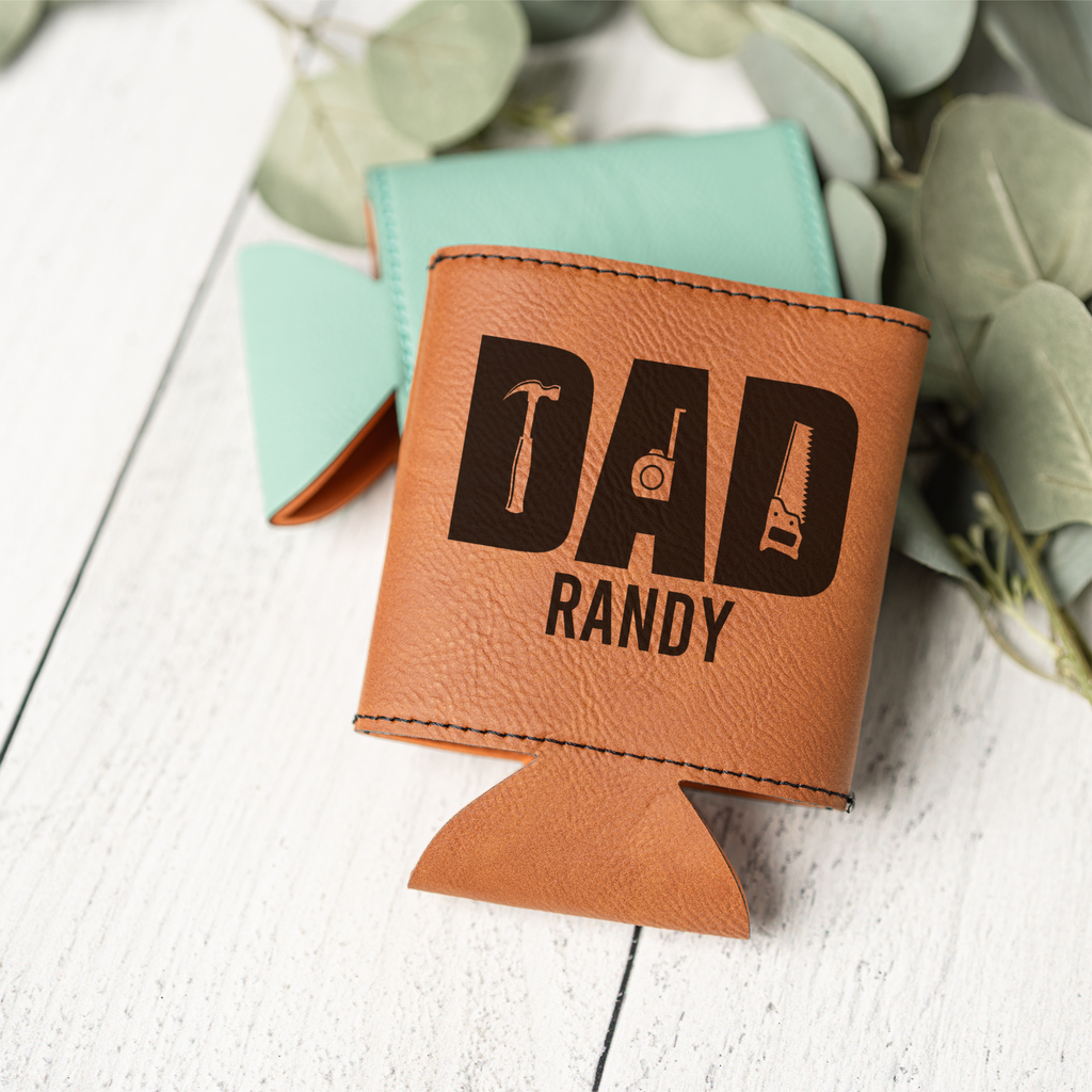 Personalized Leather Beverage Holder - Dad Handyman Design