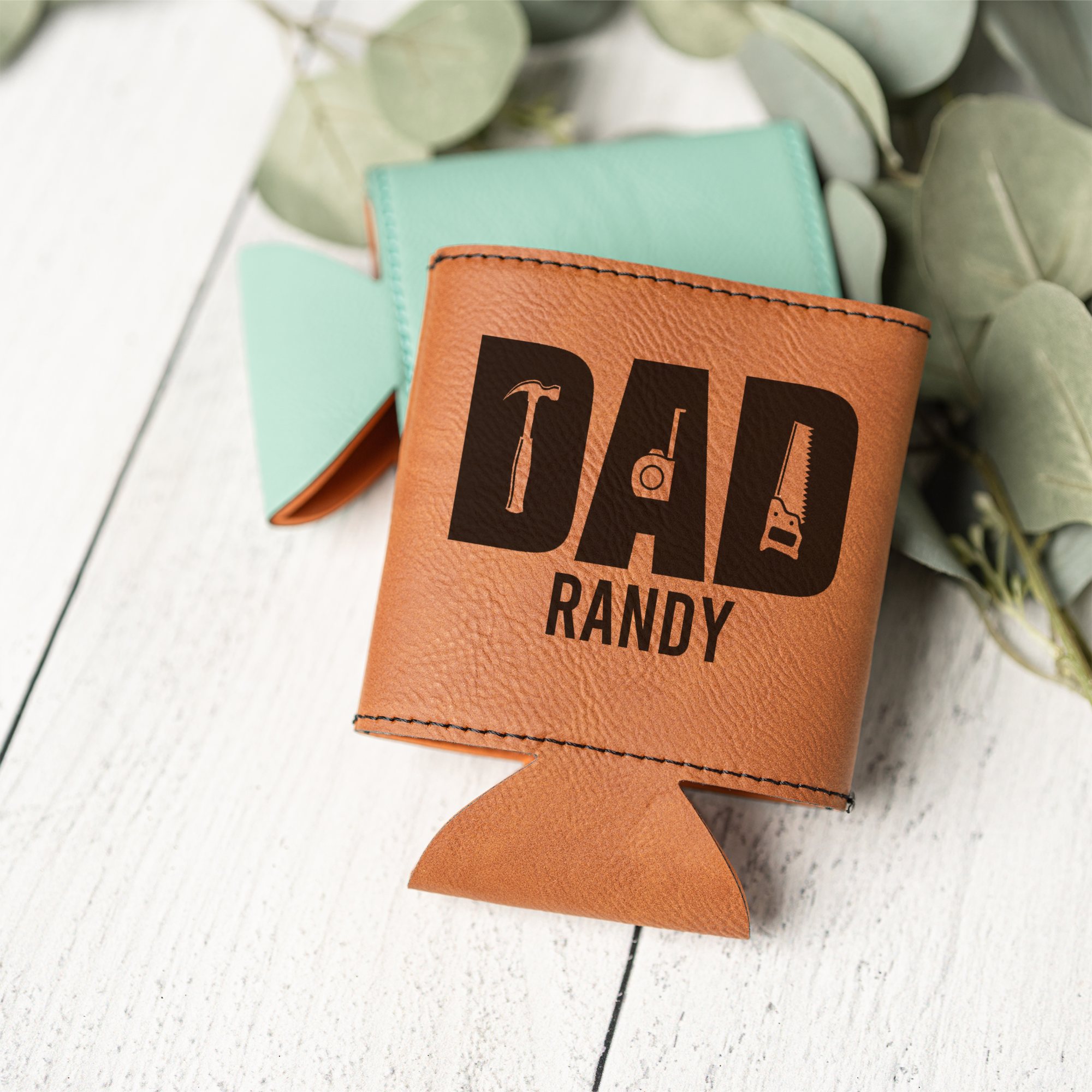 Personalized Leather Beverage Holder - Dad Handyman Design