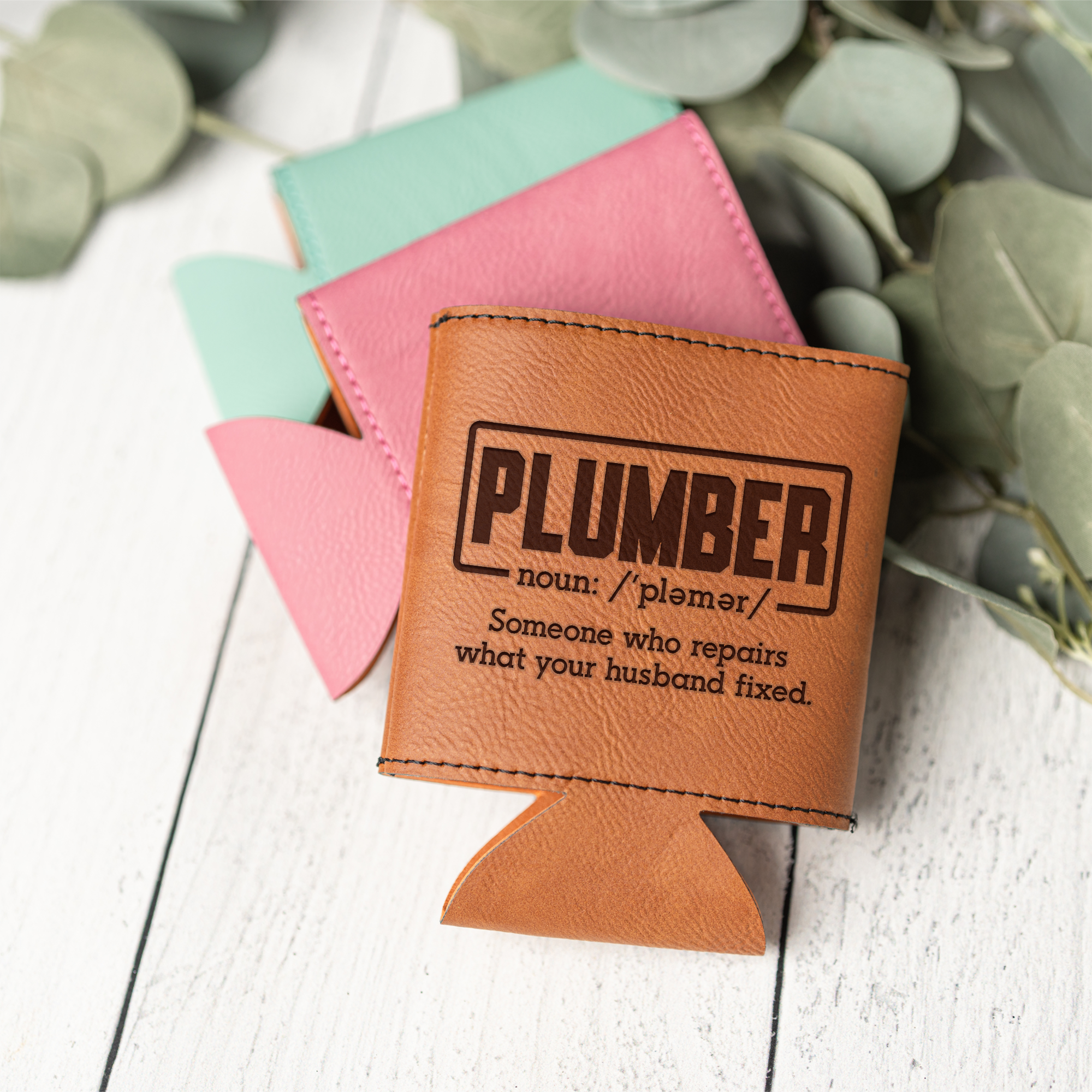 Funny Plumber Leather Beverage Holder