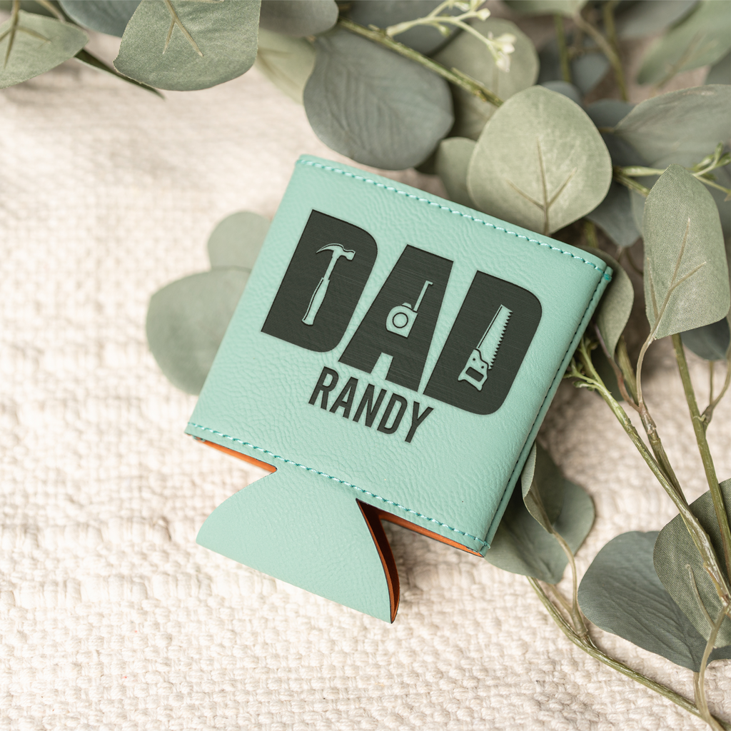 Personalized Leather Beverage Holder - Dad Handyman Design