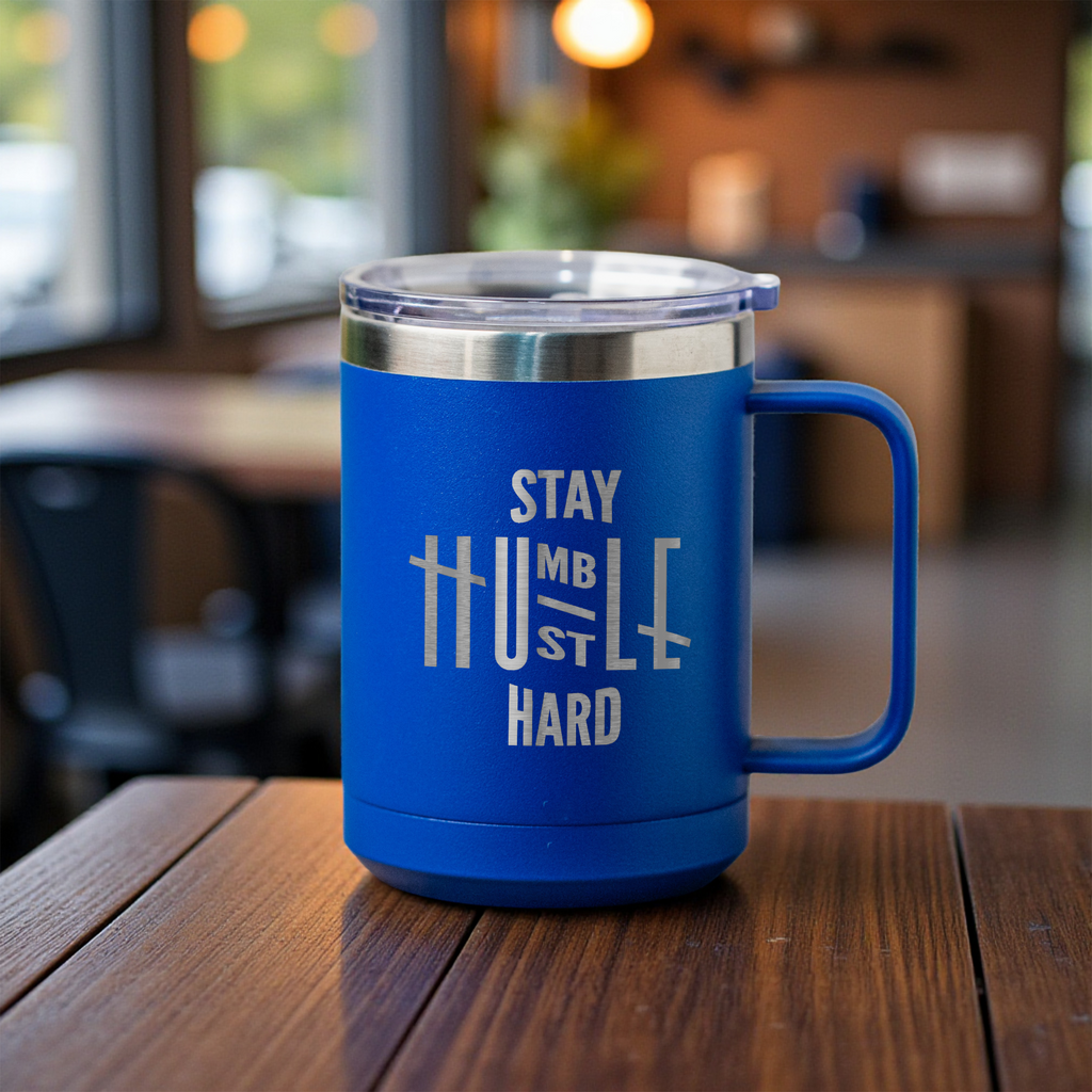 15oz Stainless Steel Mug - Stay Humble Hustle Hard