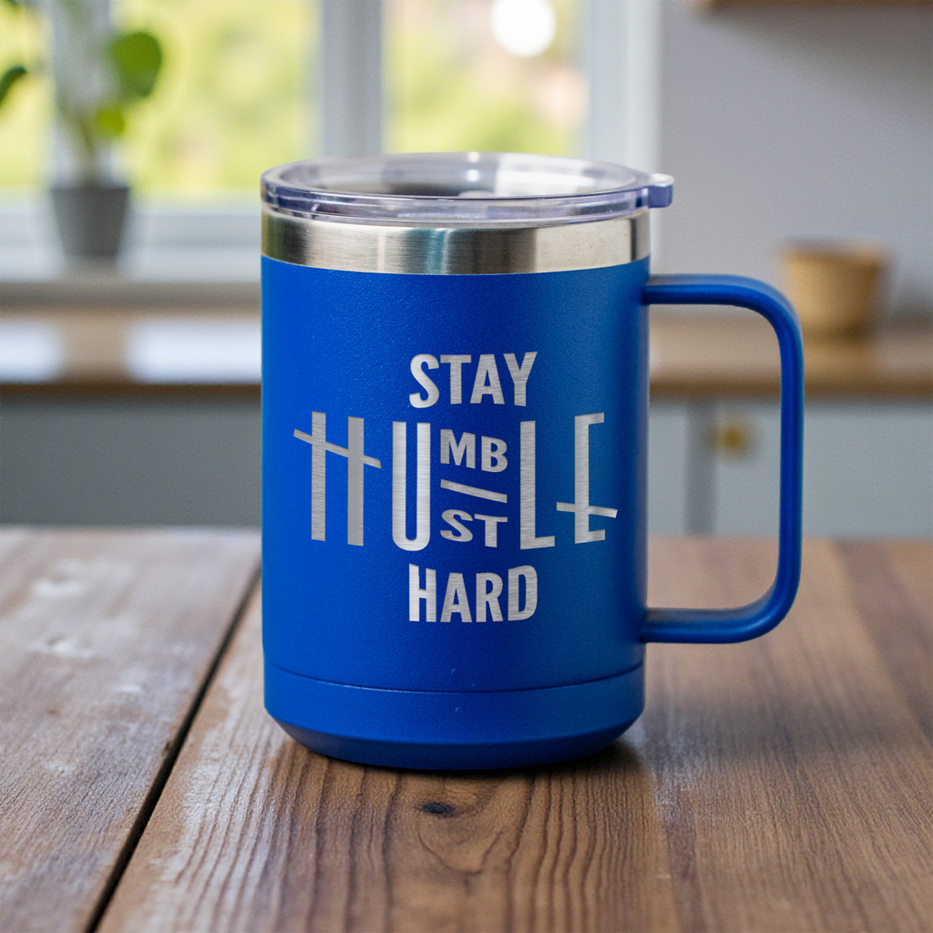 15oz Stainless Steel Mug - Stay Humble Hustle Hard