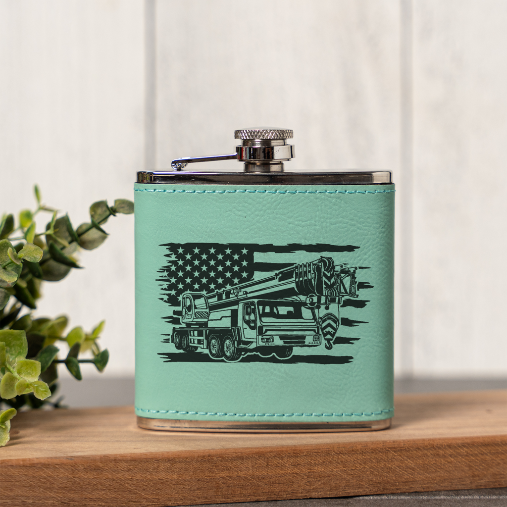 Leather Wrapped Flask with American Flag Design, 6oz, Perfect for Construction Workers Gifts and Outdoor Adventures