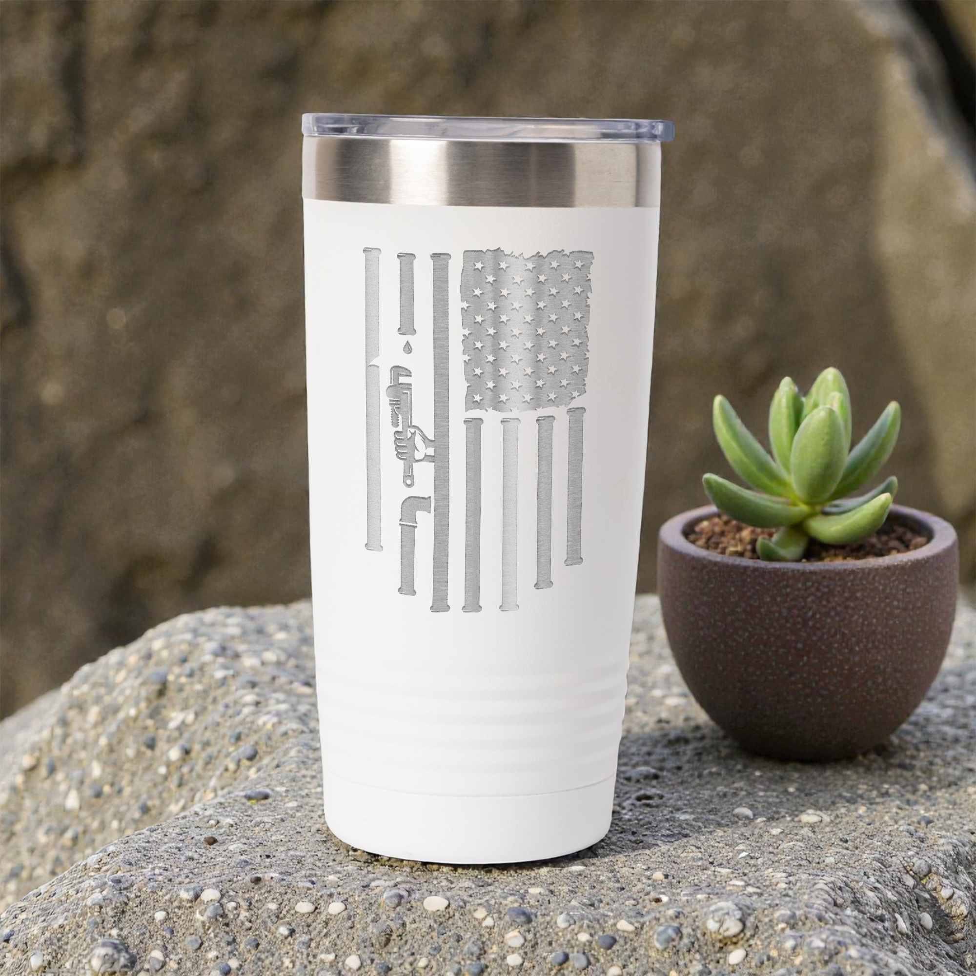20oz Stainless Steel Tumbler - Patriotic Plumbing Design