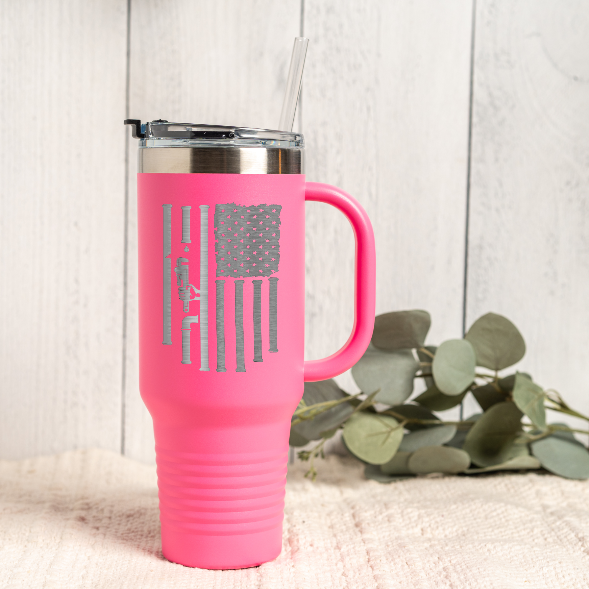 40oz Tumbler with Patriotic Plumbing Design