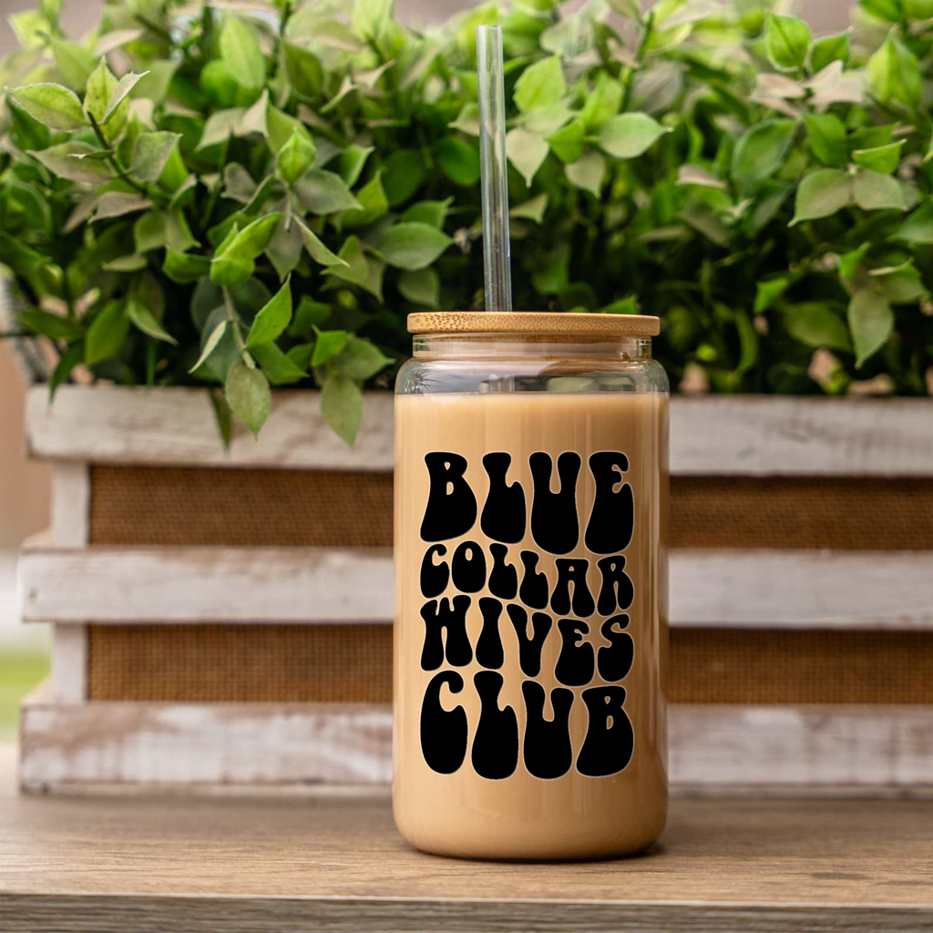 Blue Collar Wives Club 16oz Glass Coffee Can with Bamboo Lid