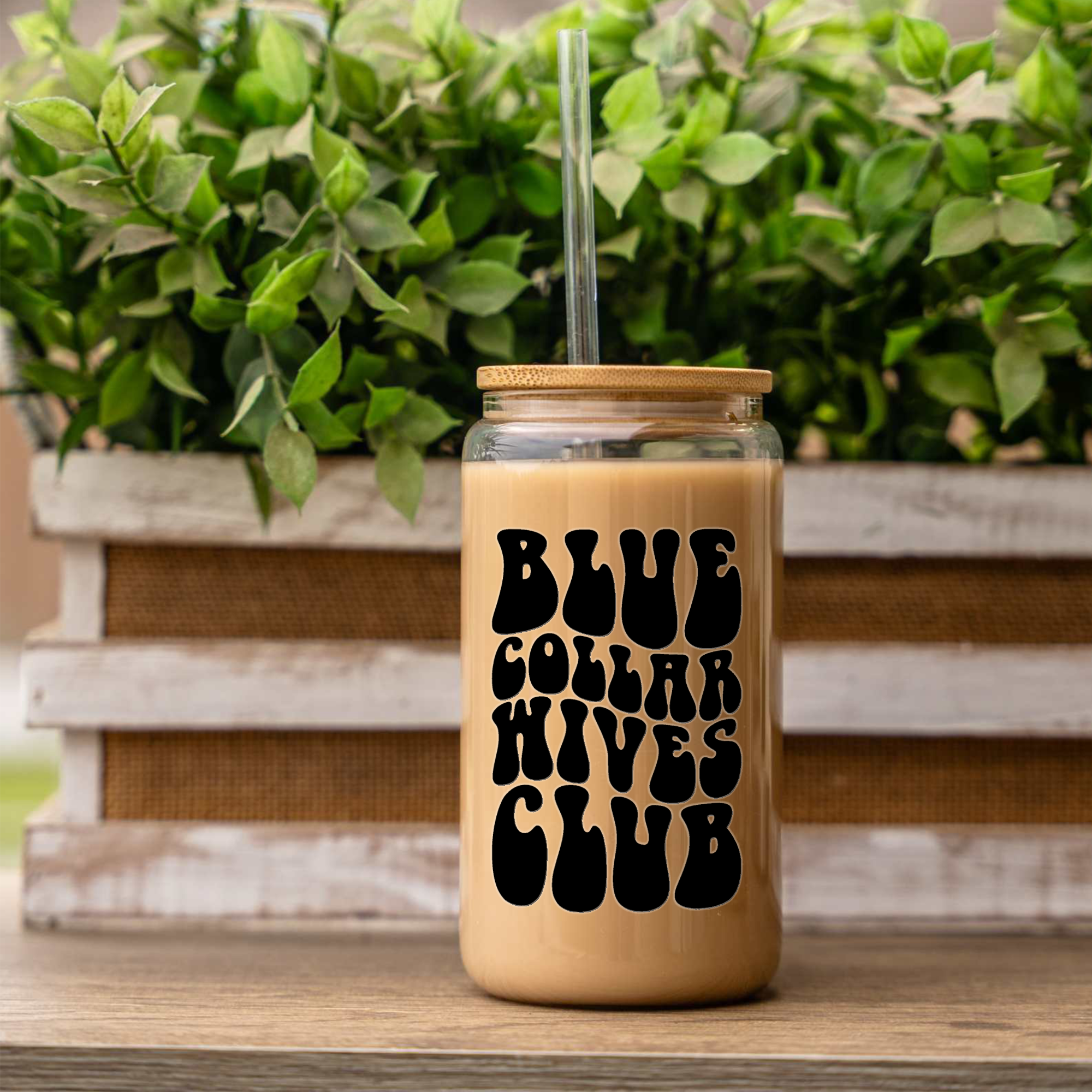 Blue Collar Wives Club 16oz Glass Coffee Can with Bamboo Lid