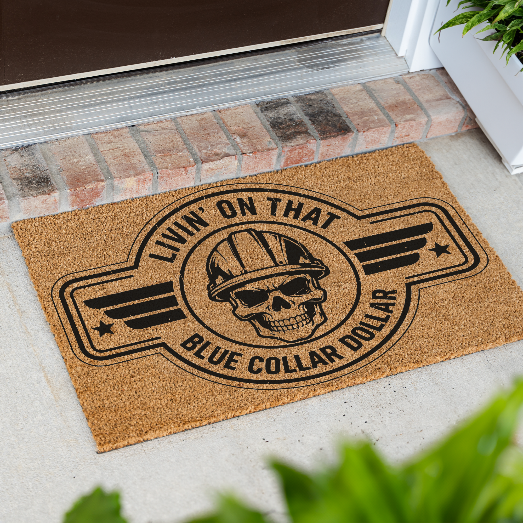 Livin' on That Blue Collar Dollar Coir Doormat