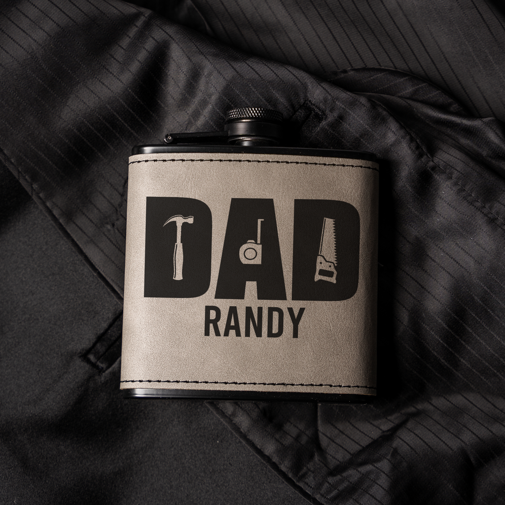 Personalized Dad Flask | Custom Father's Day Gift | Engraved Leather Flask | Dad Gift | Handyman Gift | Gift for Dad | Custom Name Flask
