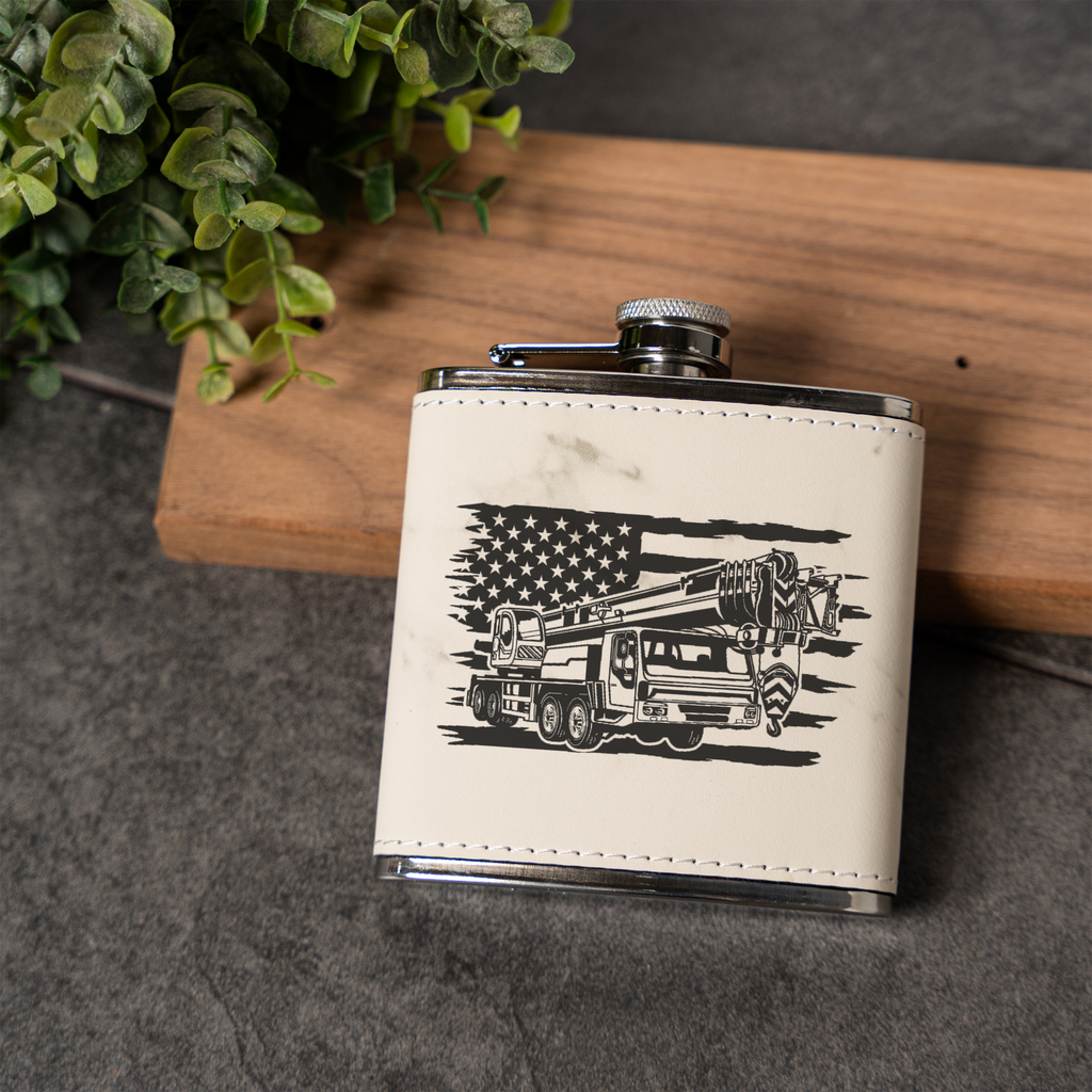 Leather Wrapped Flask with American Flag Design, 6oz, Perfect for Construction Workers Gifts and Outdoor Adventures