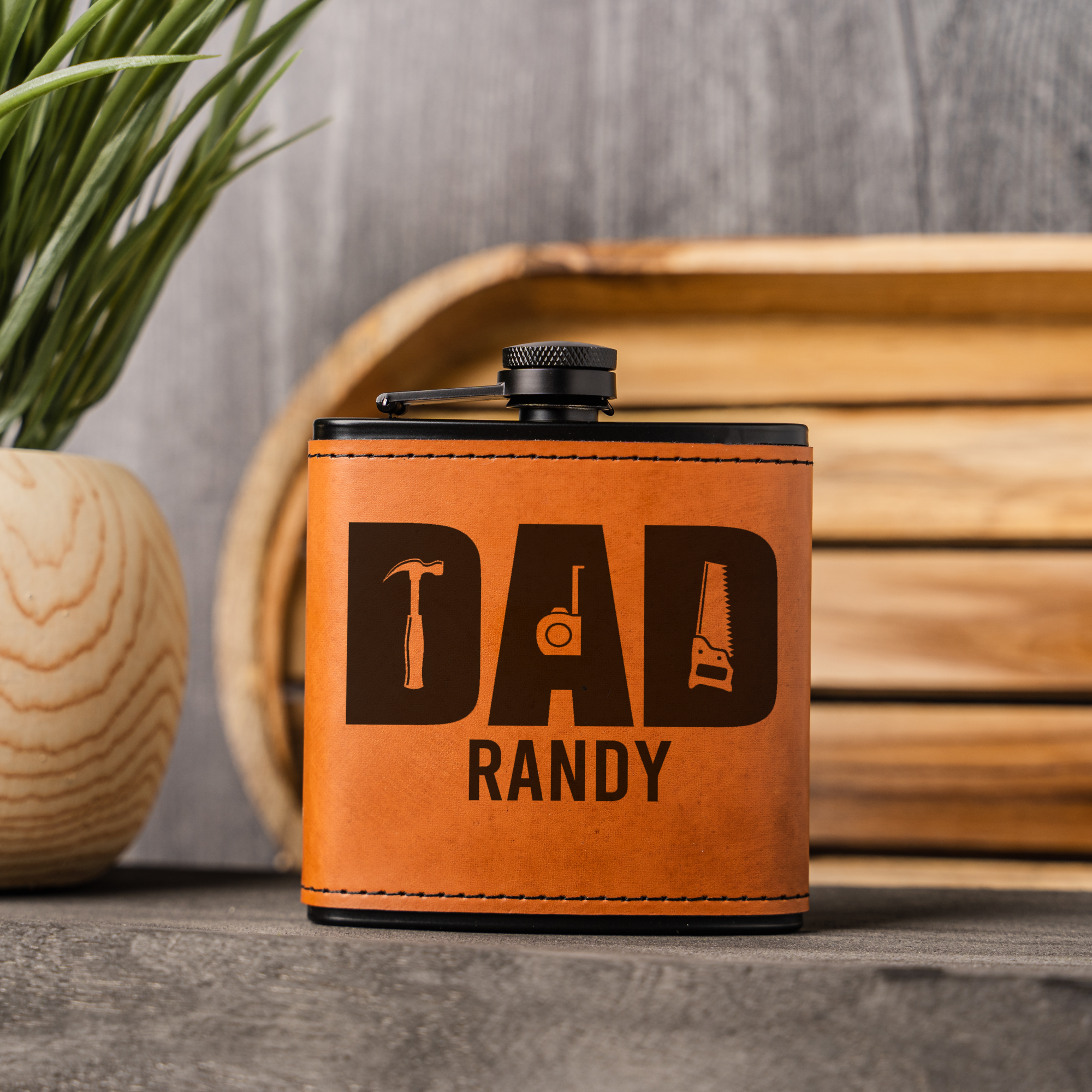 Personalized Dad Flask | Custom Father's Day Gift | Engraved Leather Flask | Dad Gift | Handyman Gift | Gift for Dad | Custom Name Flask