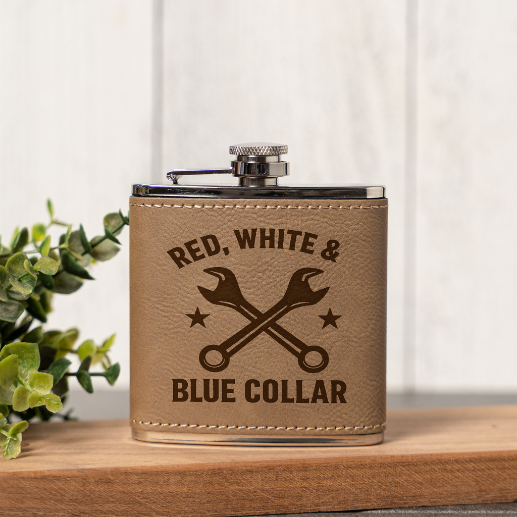 Red, White & Blue Collar - 6oz Vegan Leather Wrapped Flask