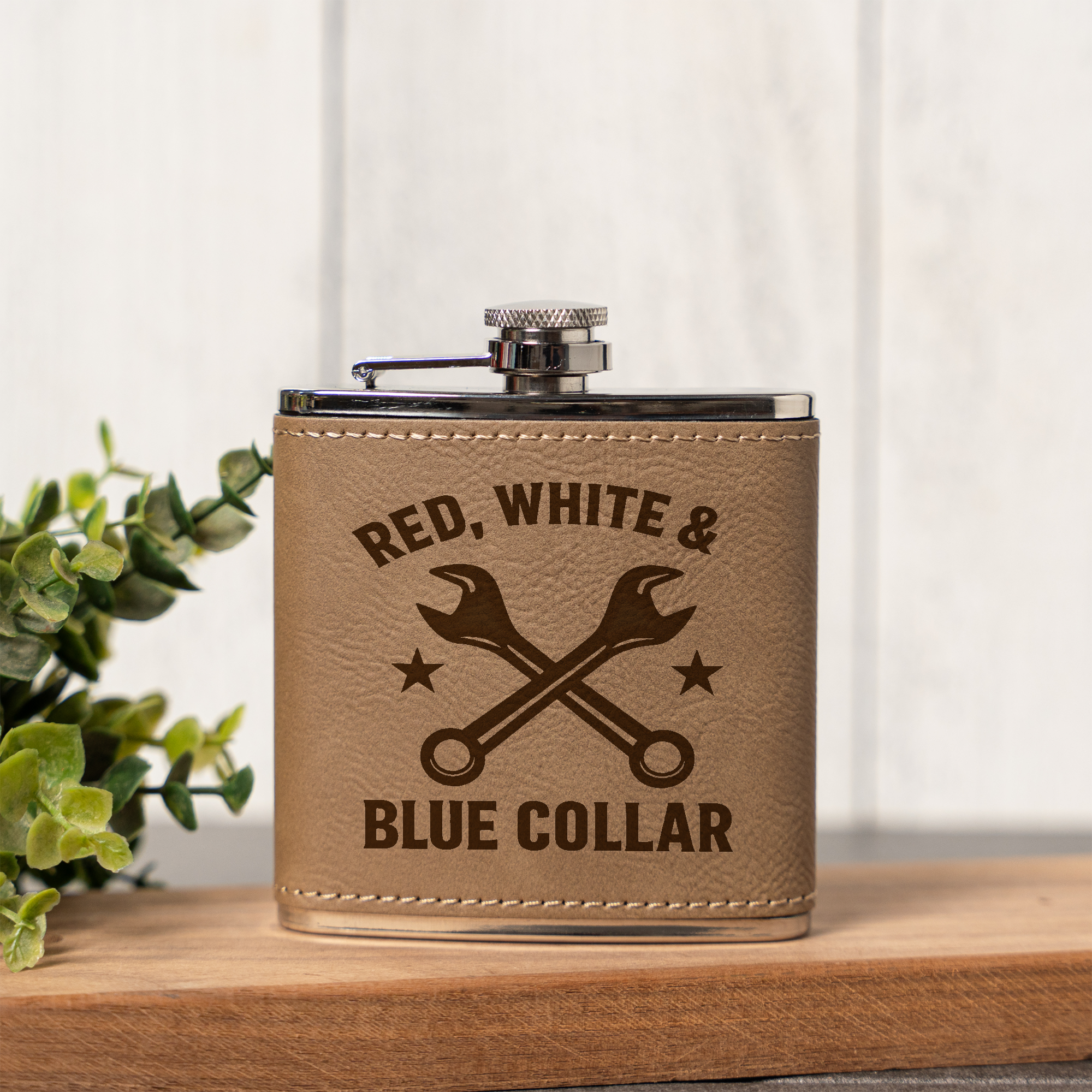 Red, White & Blue Collar - 6oz Vegan Leather Wrapped Flask