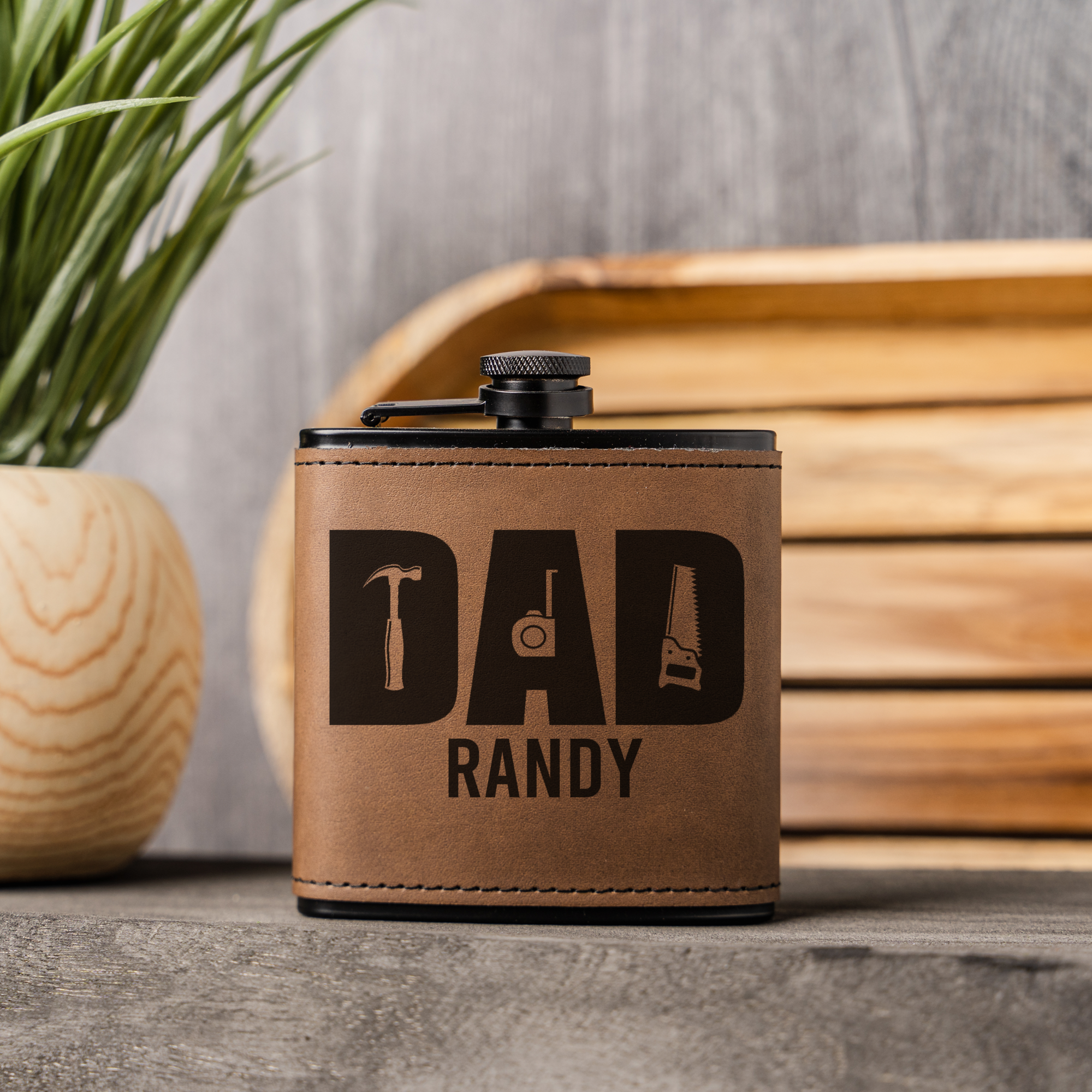 Personalized Dad Flask | Custom Father's Day Gift | Engraved Leather Flask | Dad Gift | Handyman Gift | Gift for Dad | Custom Name Flask