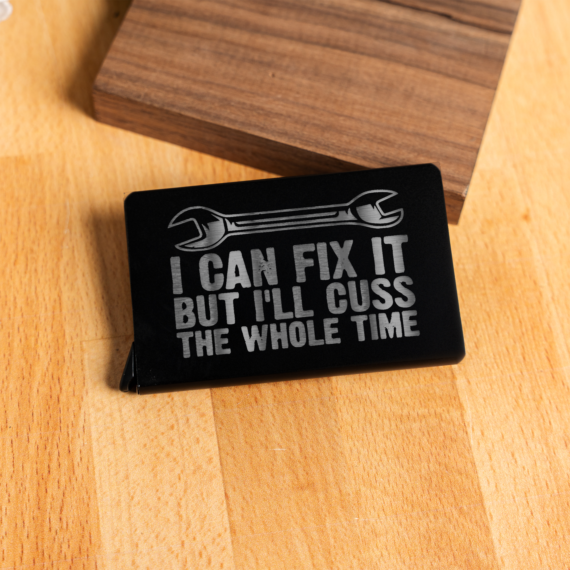 Aluminum Credit Card Holder - 'I Can Fix It' Design