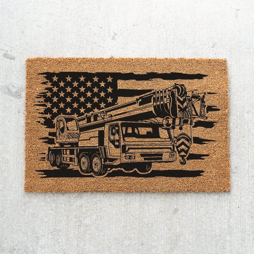 Construction American Flag Coir Doormat, Construction Entryway Rug, Durable Outdoor Mat for Porch or Patio, Construction Gift Welcome Mat