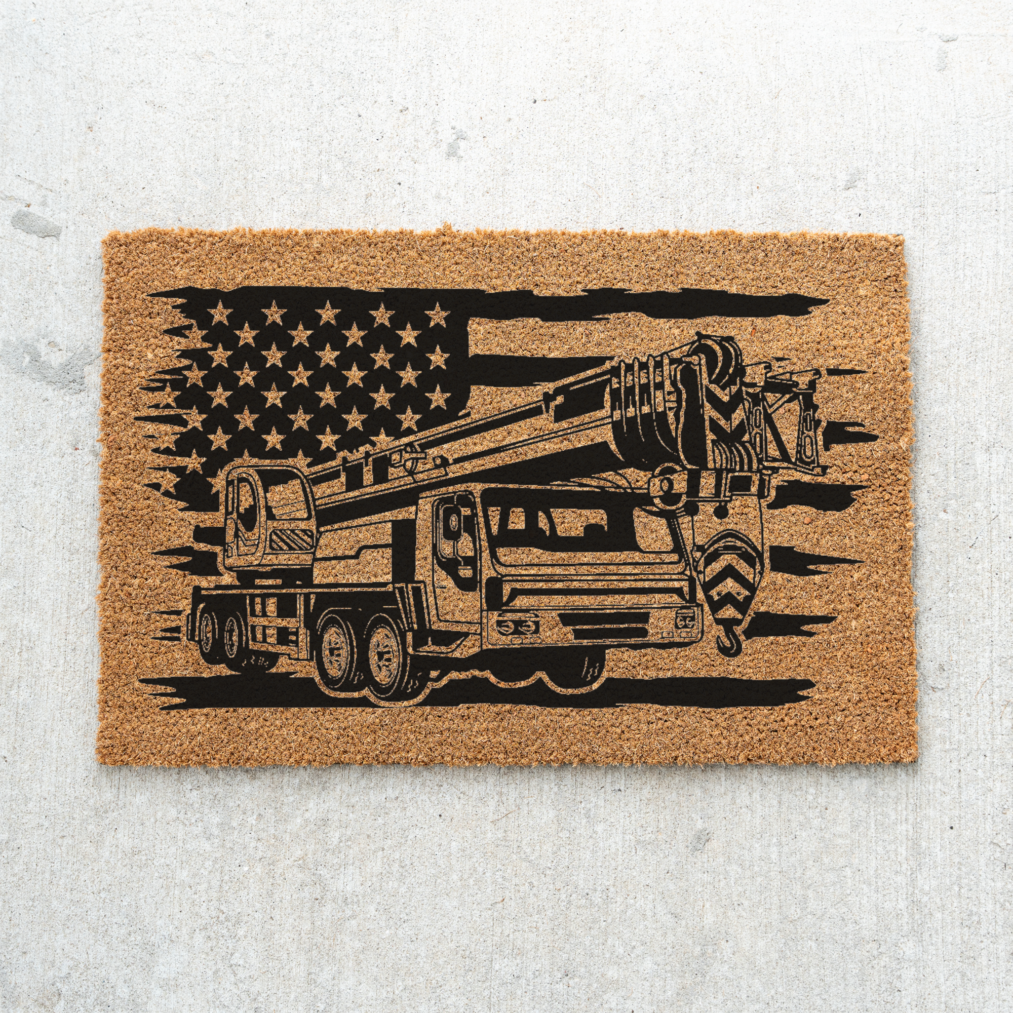 Construction American Flag Coir Doormat, Construction Entryway Rug, Durable Outdoor Mat for Porch or Patio, Construction Gift Welcome Mat