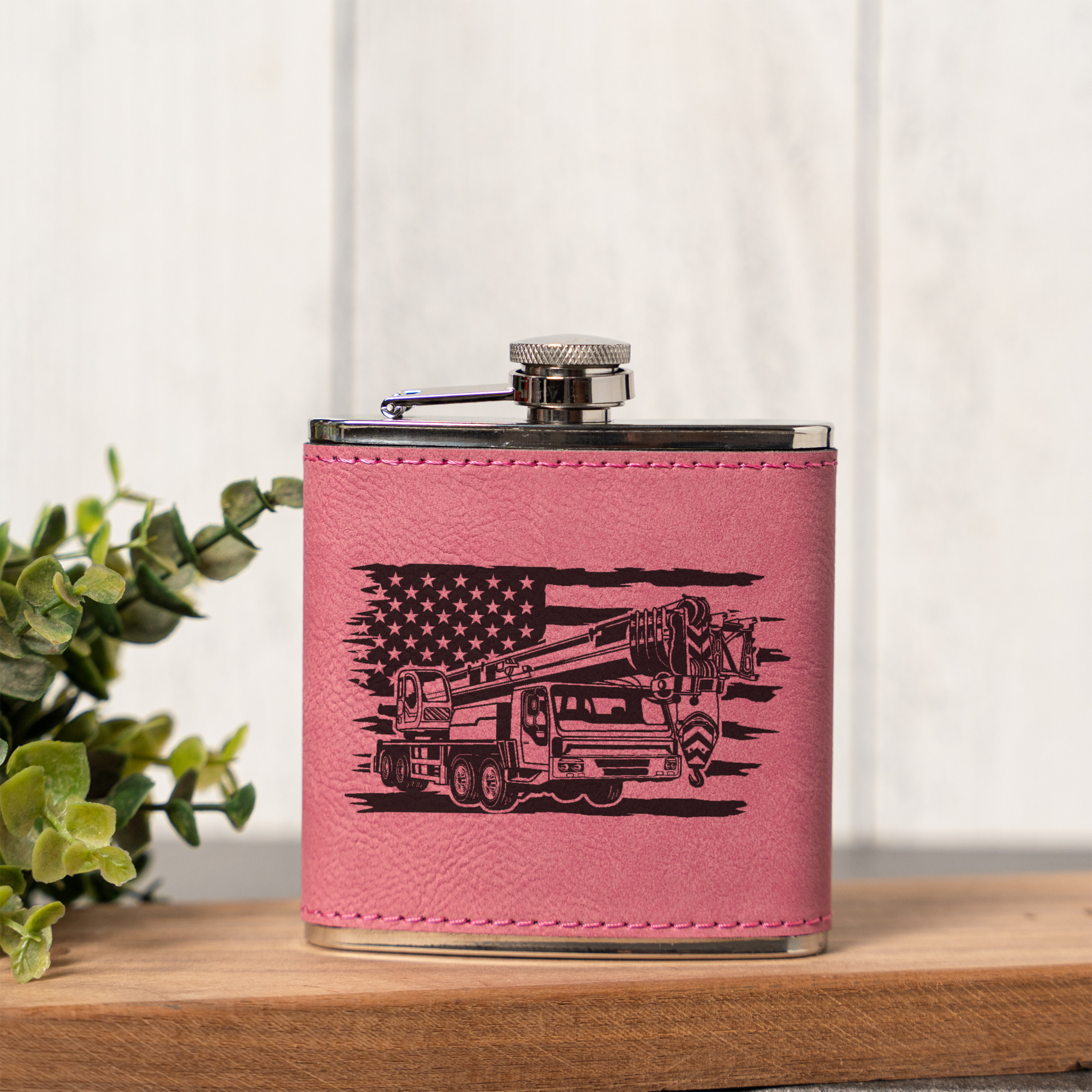 Leather Wrapped Flask with American Flag Design, 6oz, Perfect for Construction Workers Gifts and Outdoor Adventures